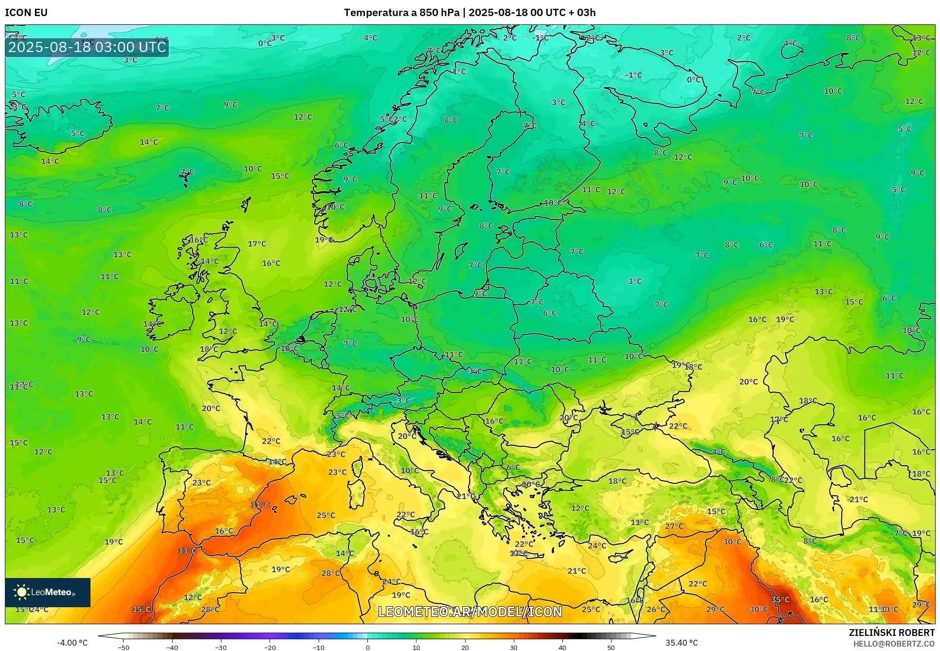 ICON model - Europa, Temperatura a 850 hPa
