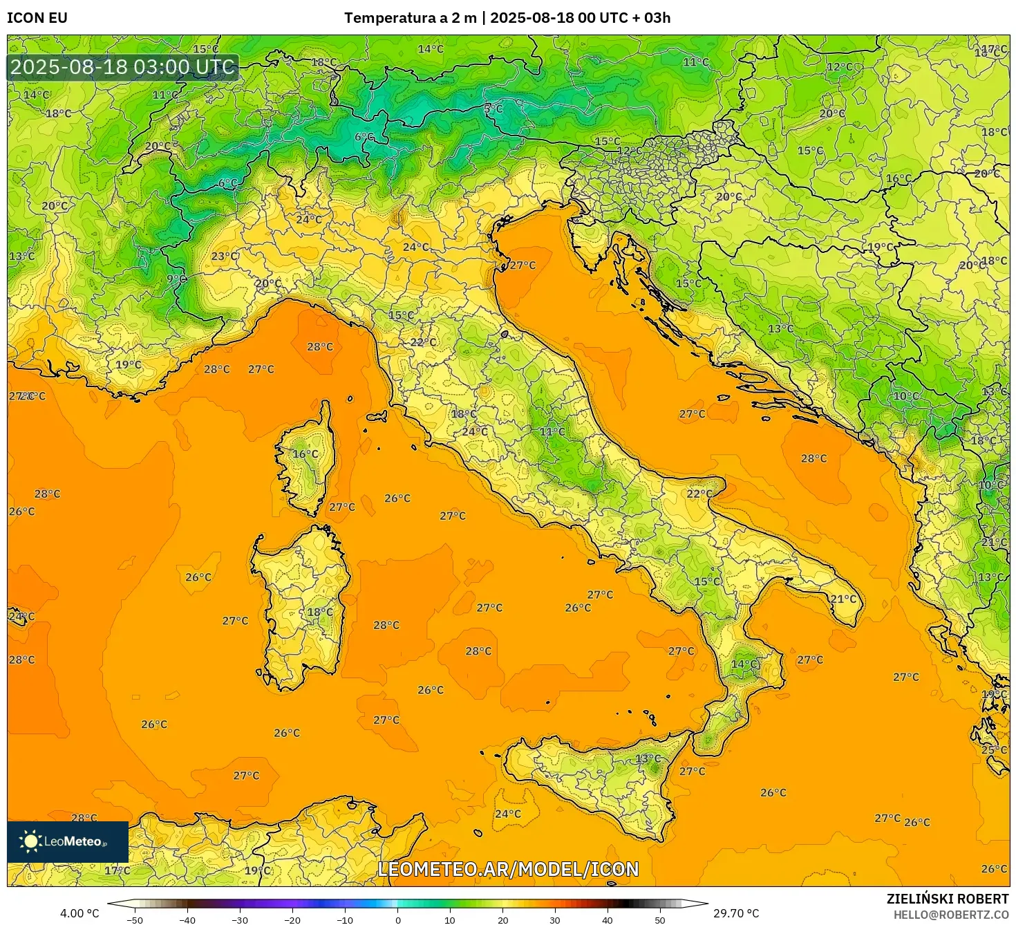 ICON model - Italia, Temperatura a 2 m