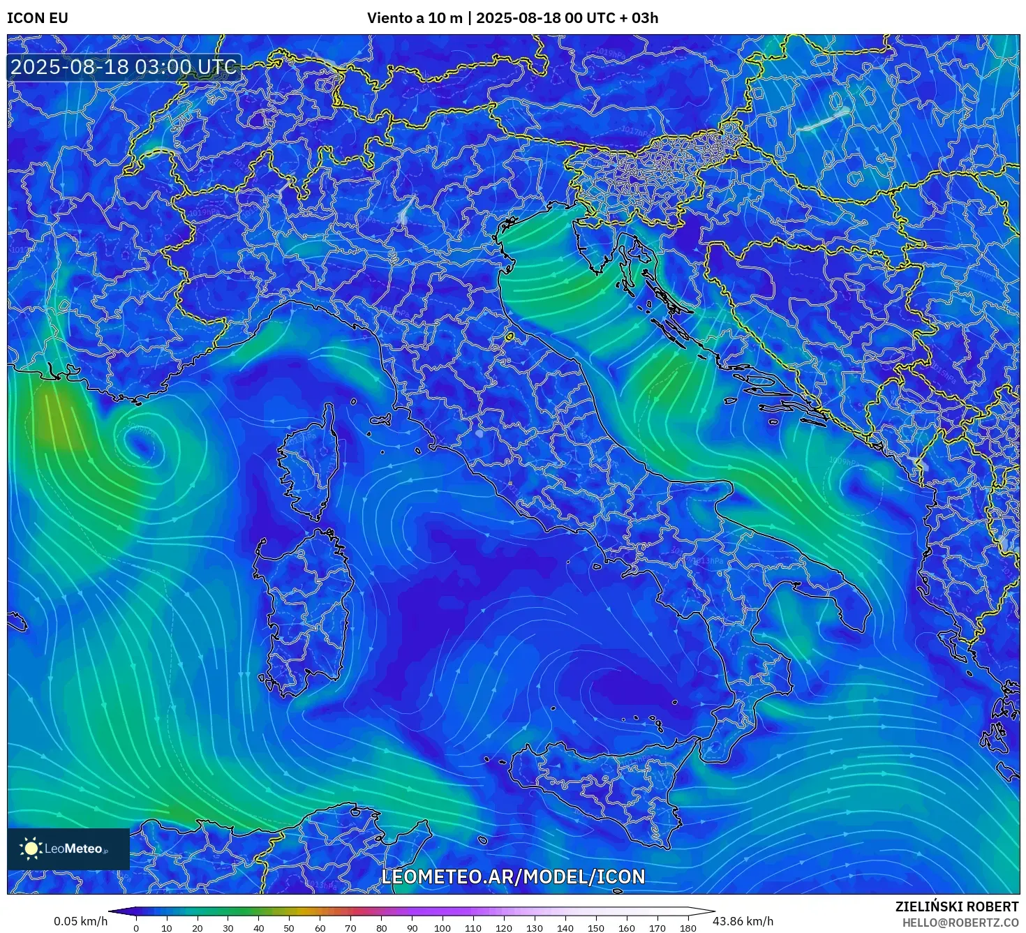 ICON model - Italia, Viento a 10 m