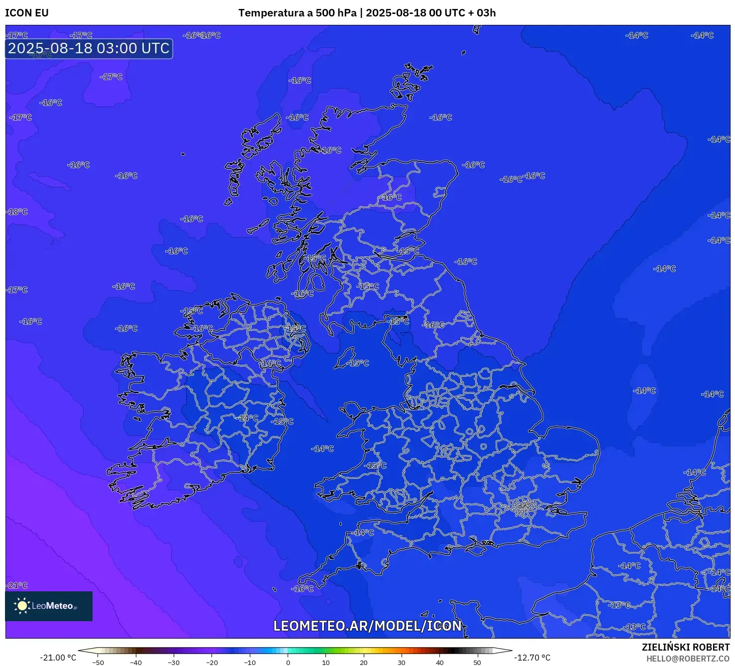 ICON model - Reino Unido, Temperatura a 500 hPa ICON model - Reino Unido, Temperatura a 500 hPa
