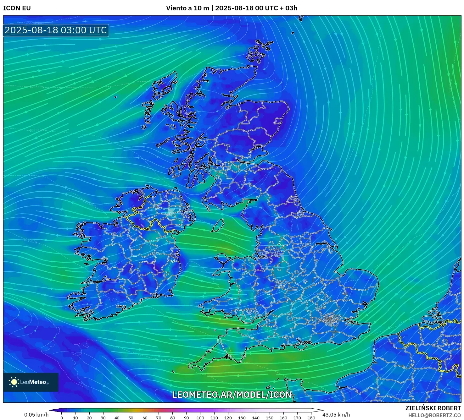 ICON model - Reino Unido, Viento a 10 m