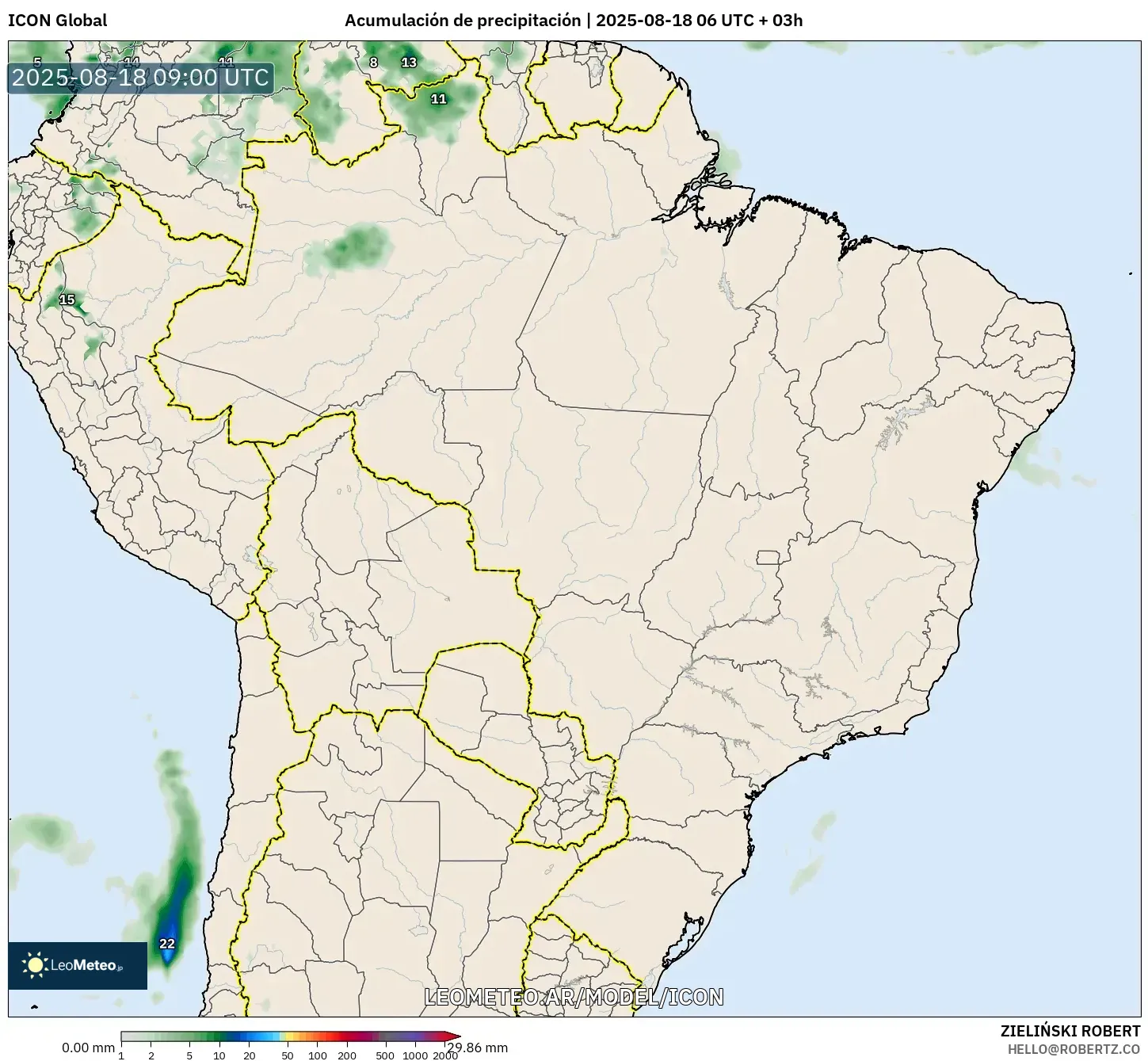 ICON model - Brasil, Acumulación de precipitación