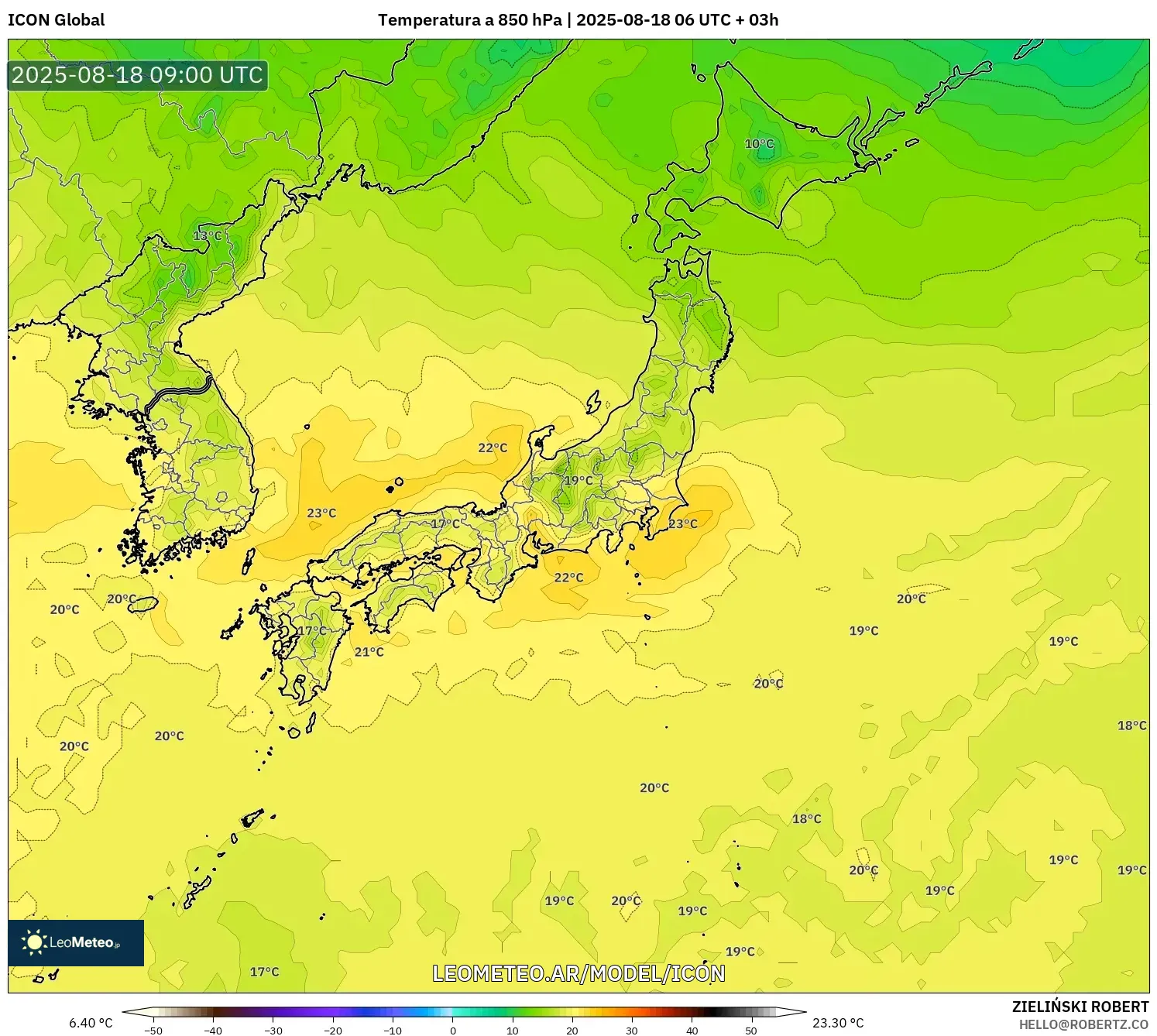 ICON model - Japón, Temperatura a 850 hPa