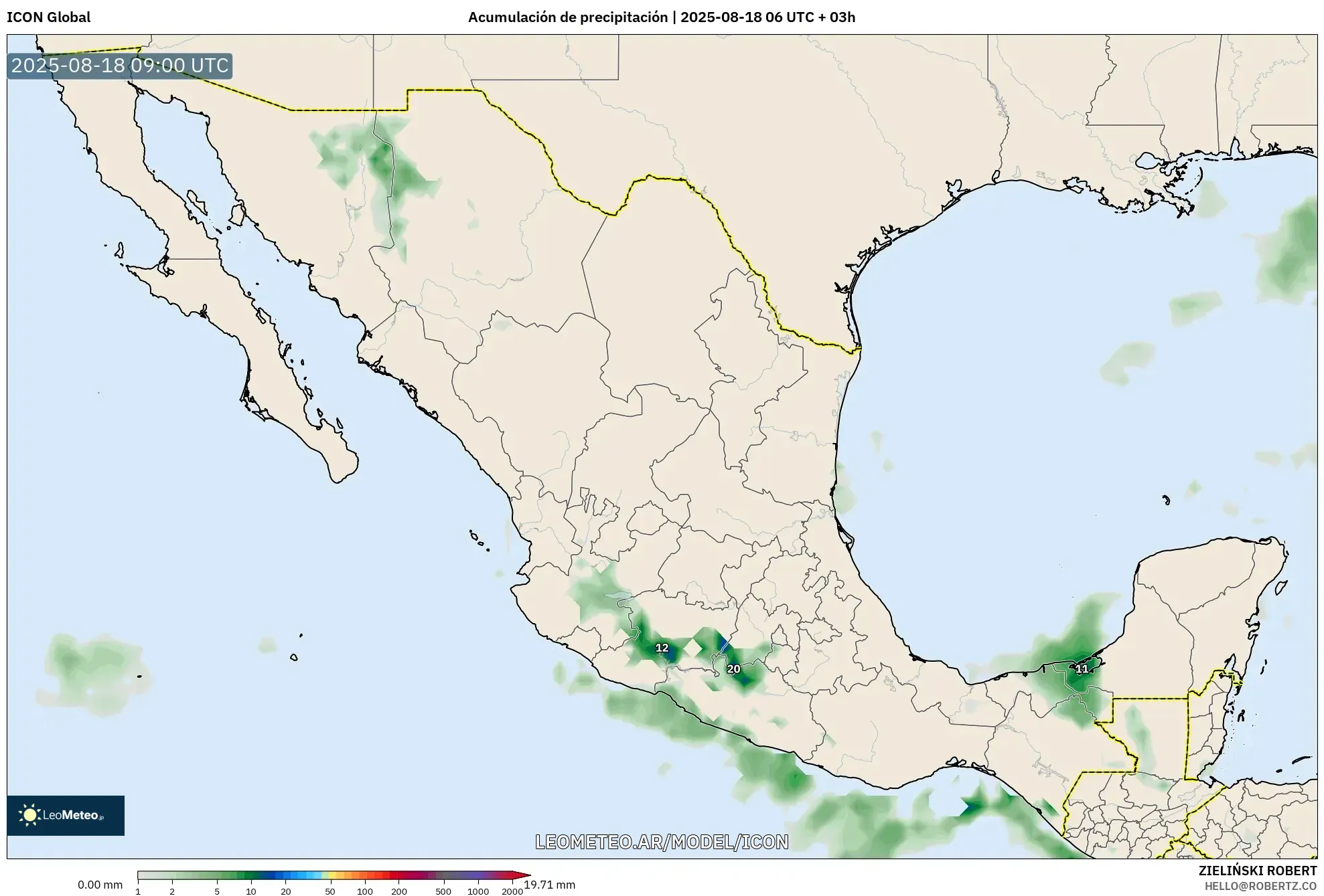 ICON model - México, Acumulación de precipitación