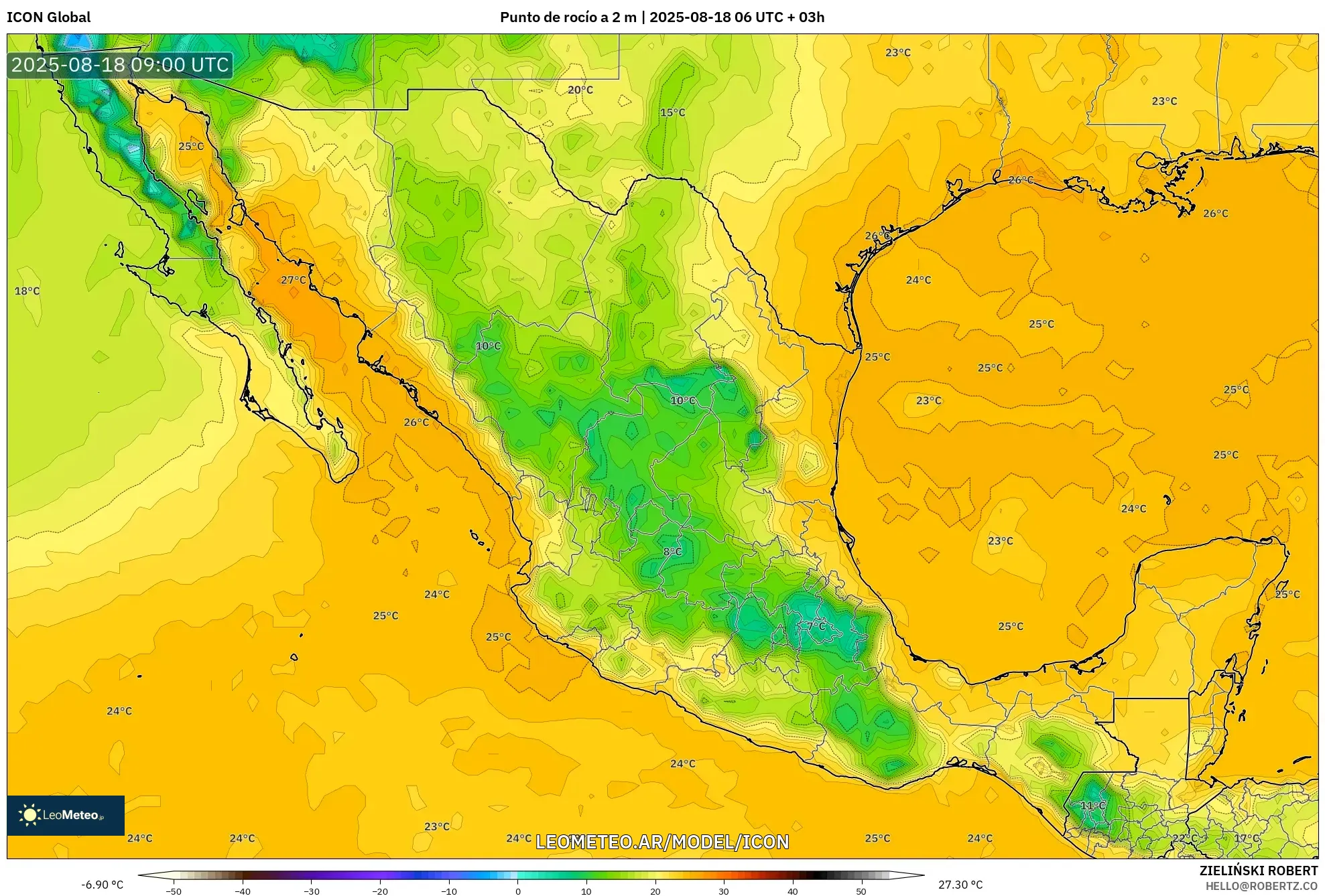 ICON model - México, Punto de rocío a 2 m