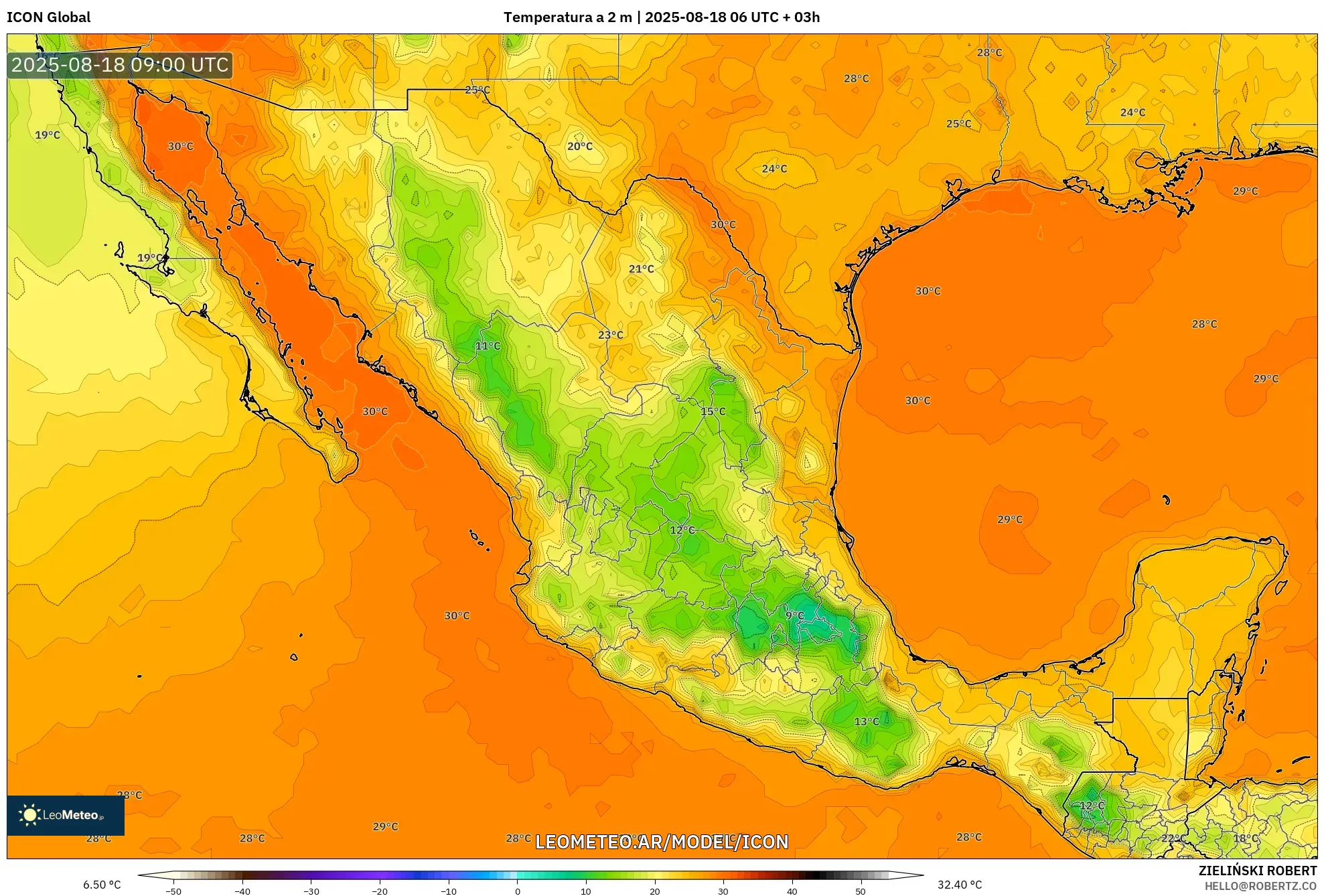 ICON model - México, Temperatura a 2 m