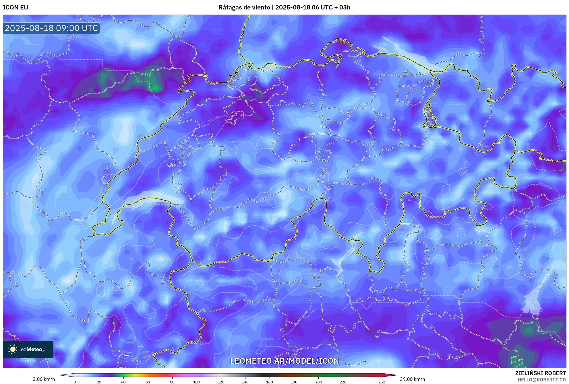 ICON model - Suiza, Ráfagas de viento