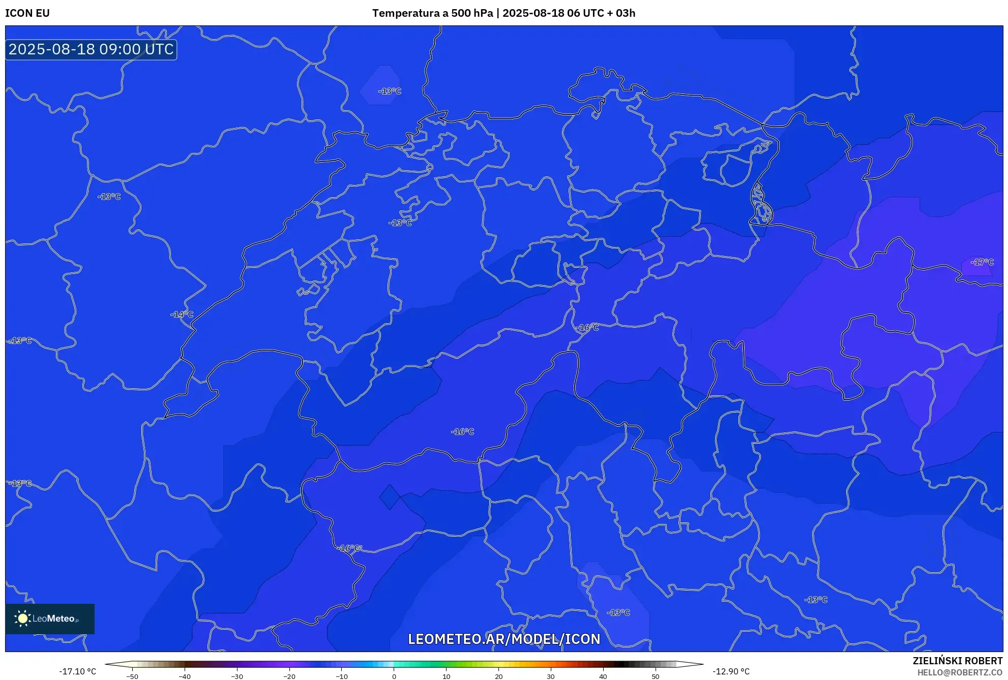 ICON model - Suiza, Temperatura a 500 hPa