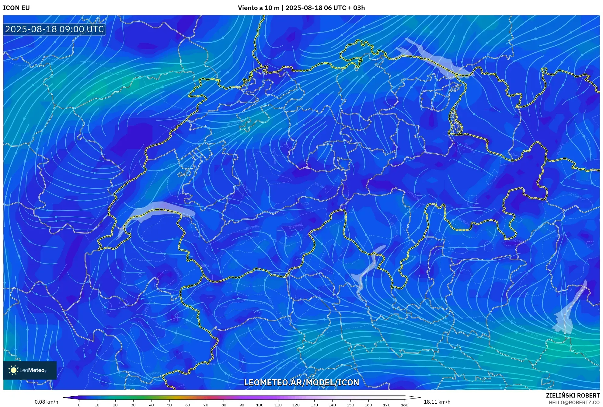 ICON model - Suiza, Viento a 10 m