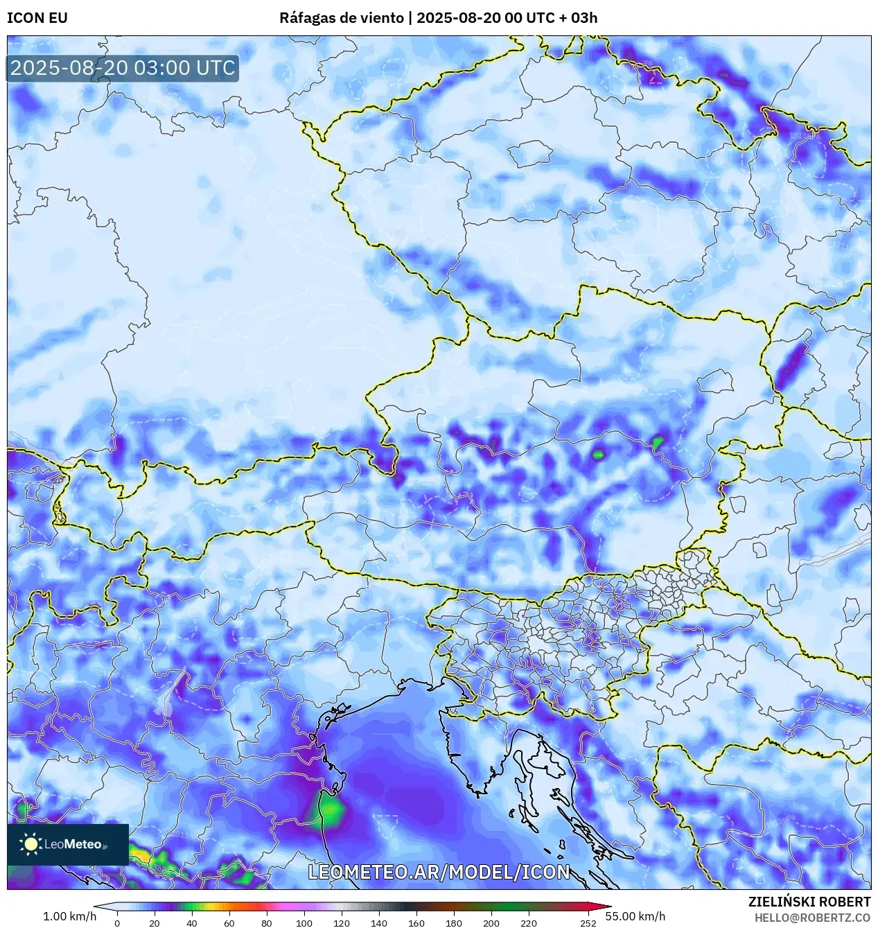 ICON model - Austria, Ráfagas de viento