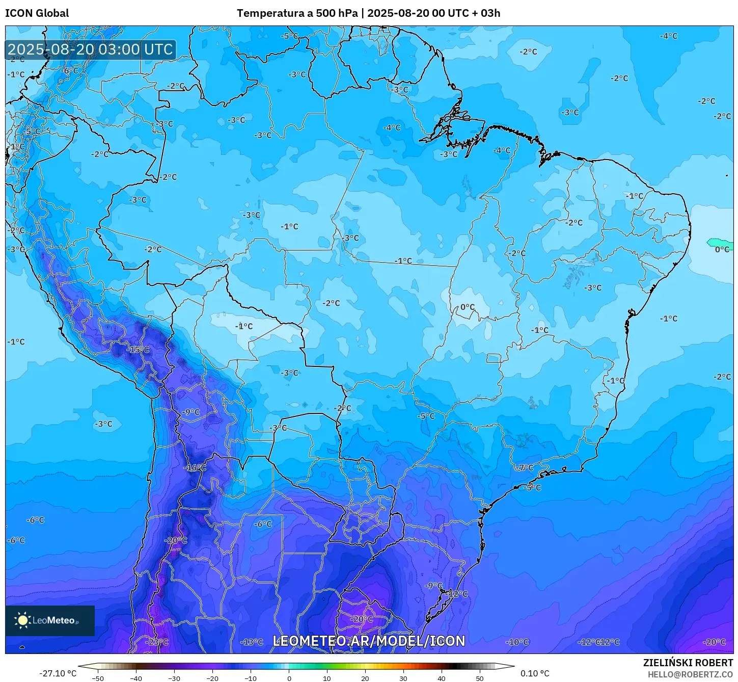 ICON model - Brasil, Temperatura a 500 hPa