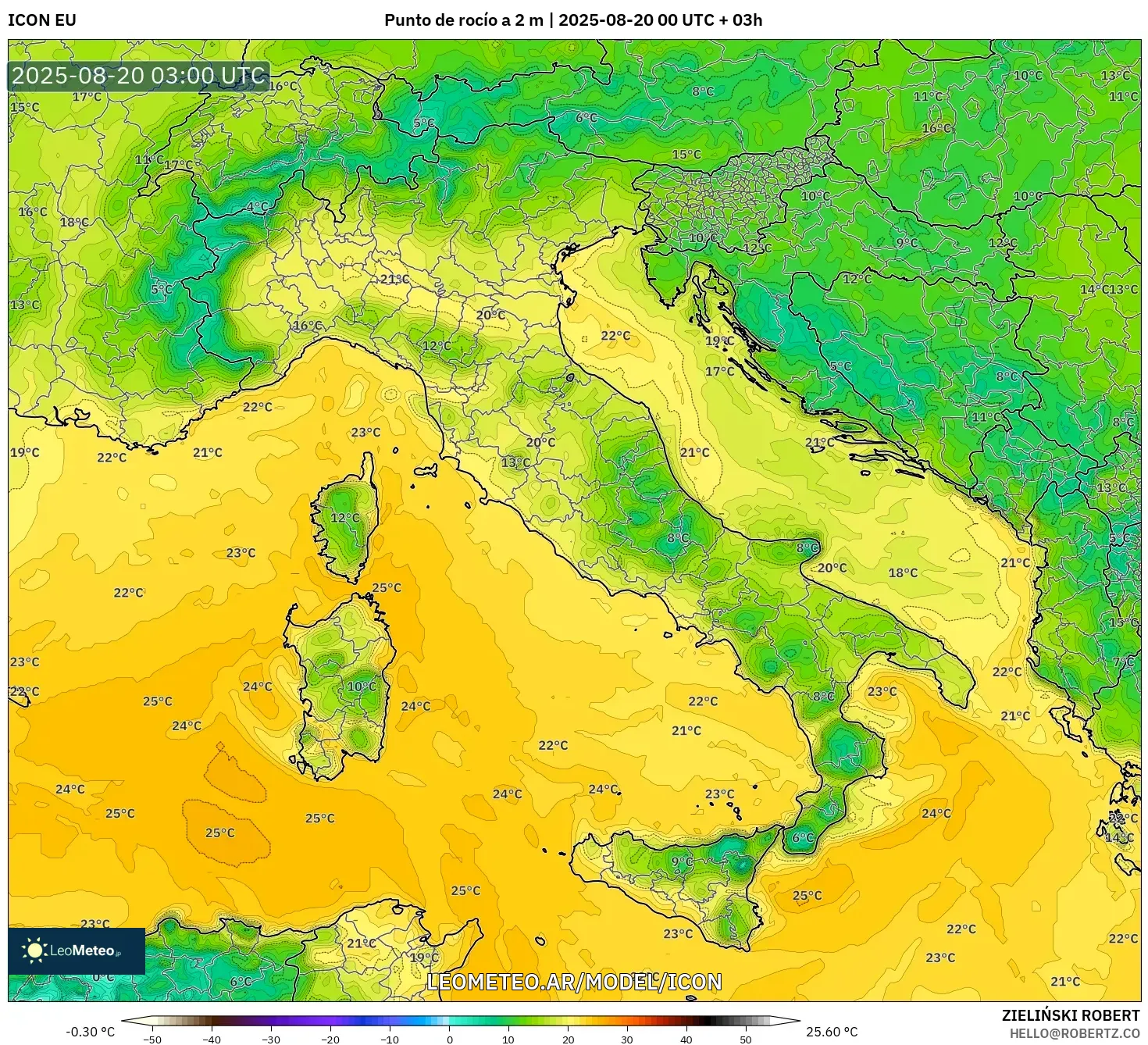 ICON model - Italia, Punto de rocío a 2 m