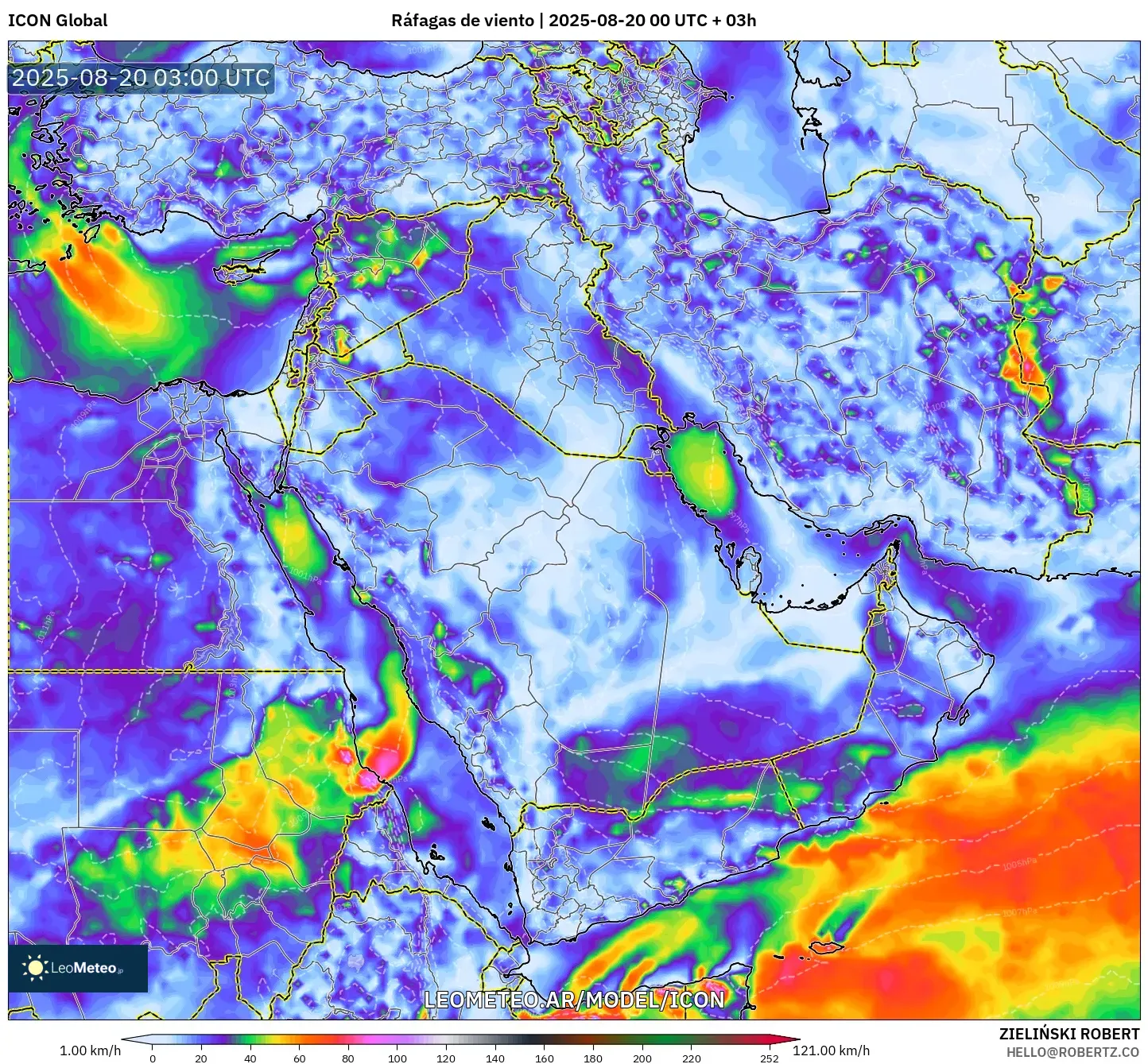 ICON model - Oriente Medio, Ráfagas de viento
