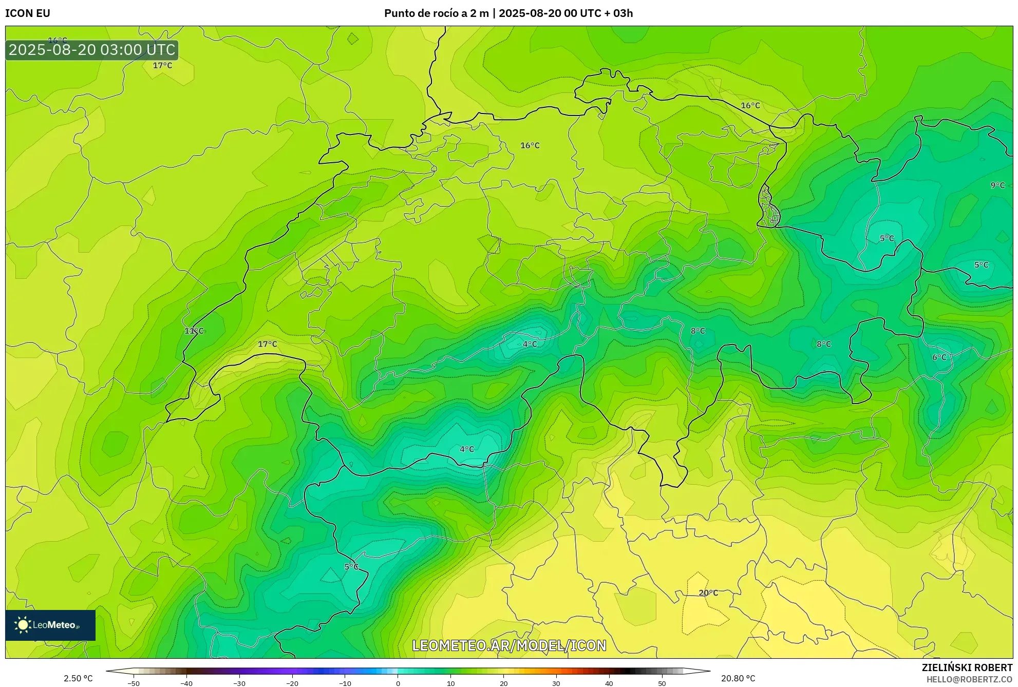 ICON model - Suiza, Punto de rocío a 2 m