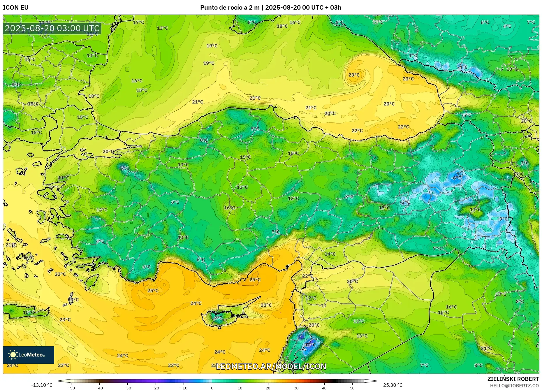 ICON model - Turquía, Punto de rocío a 2 m