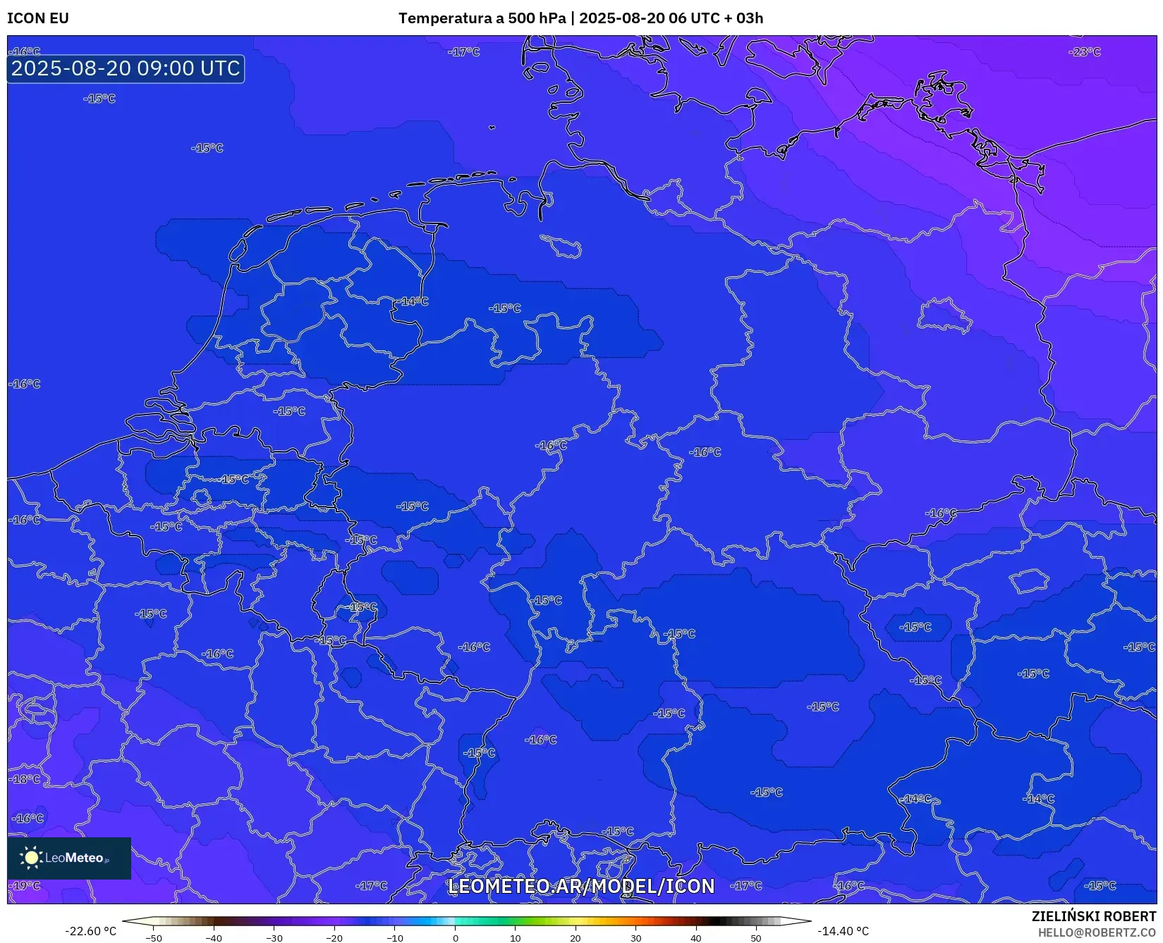 ICON model - Alemania, Temperatura a 500 hPa