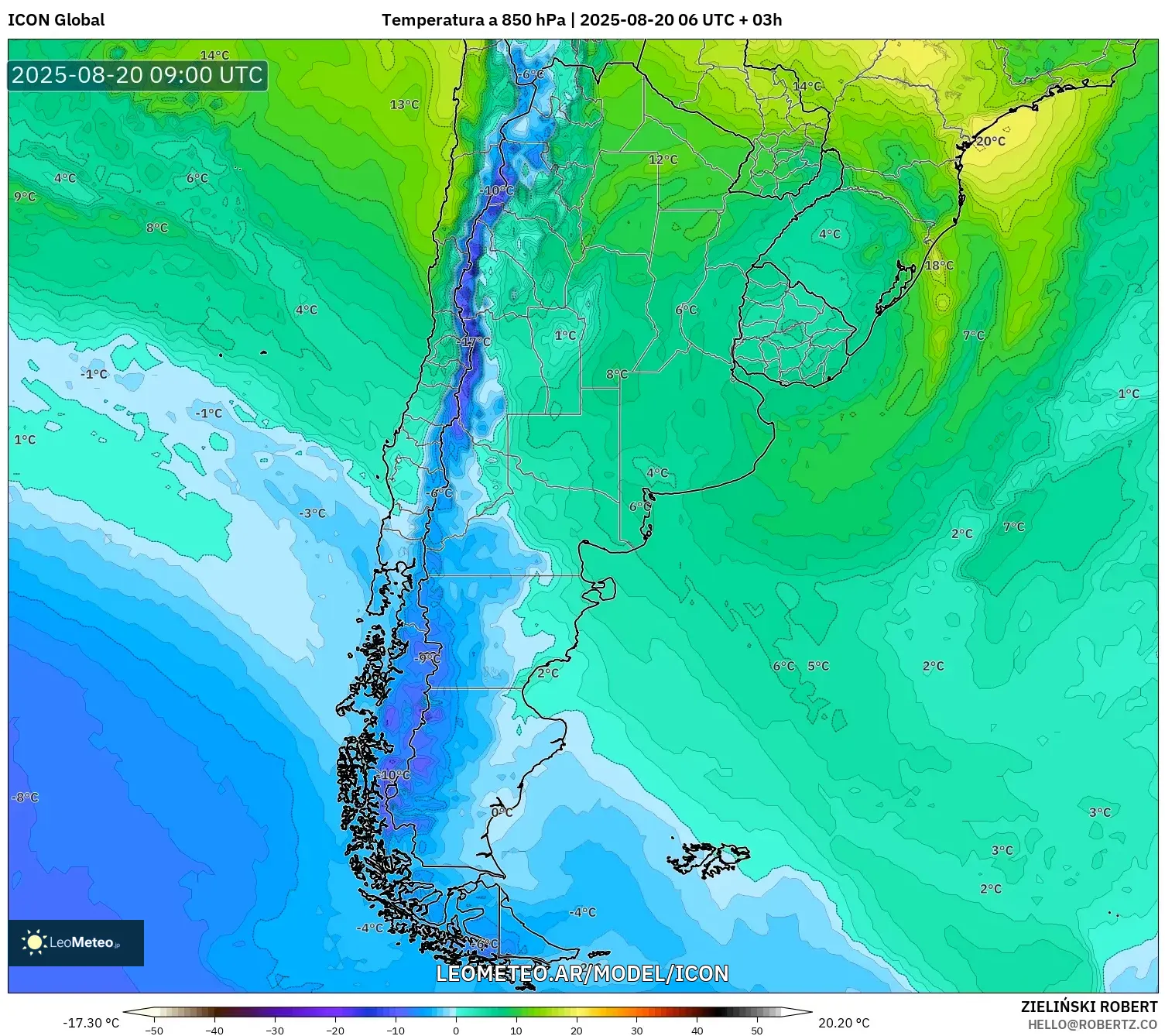 ICON model - Argentina, Temperatura a 850 hPa
