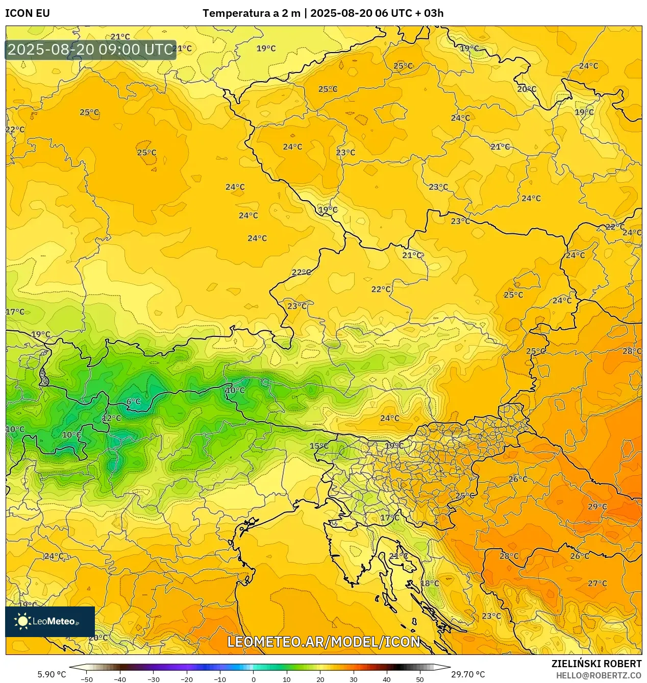 ICON model - Austria, Temperatura a 2 m