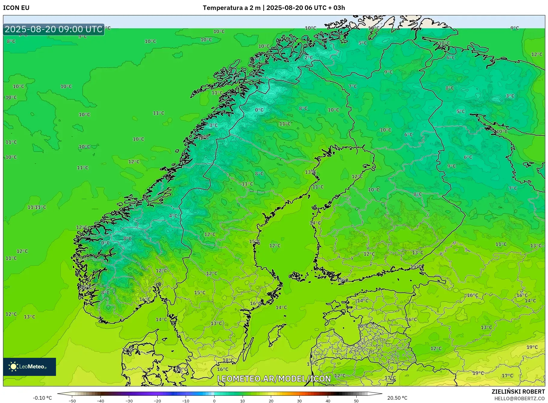 ICON model - Escandinavia, Temperatura a 2 m
