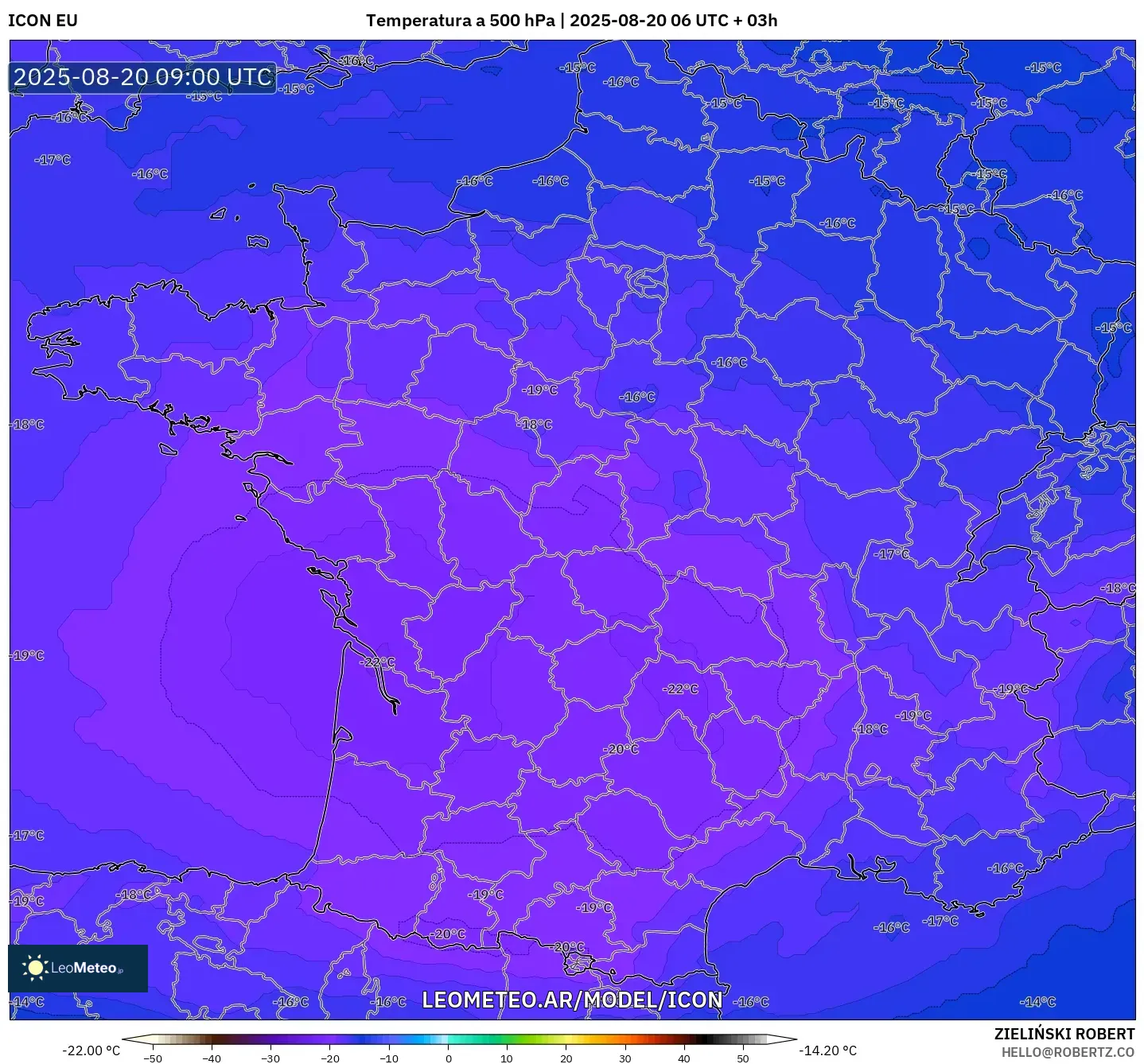 ICON model - Francia, Temperatura a 500 hPa