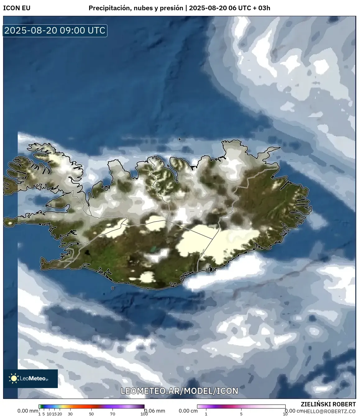ICON model - Islandia, Precipitación, nubes y presión