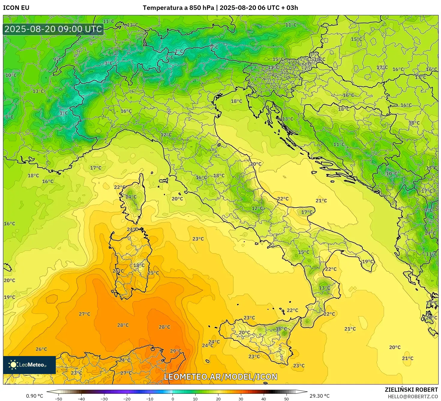 ICON model - Italia, Temperatura a 850 hPa