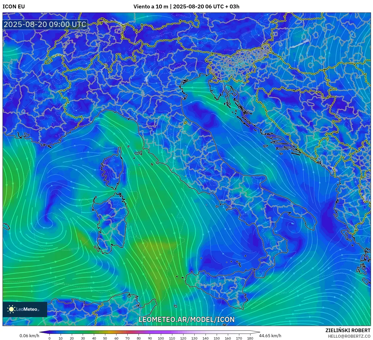 ICON model - Italia, Viento a 10 m