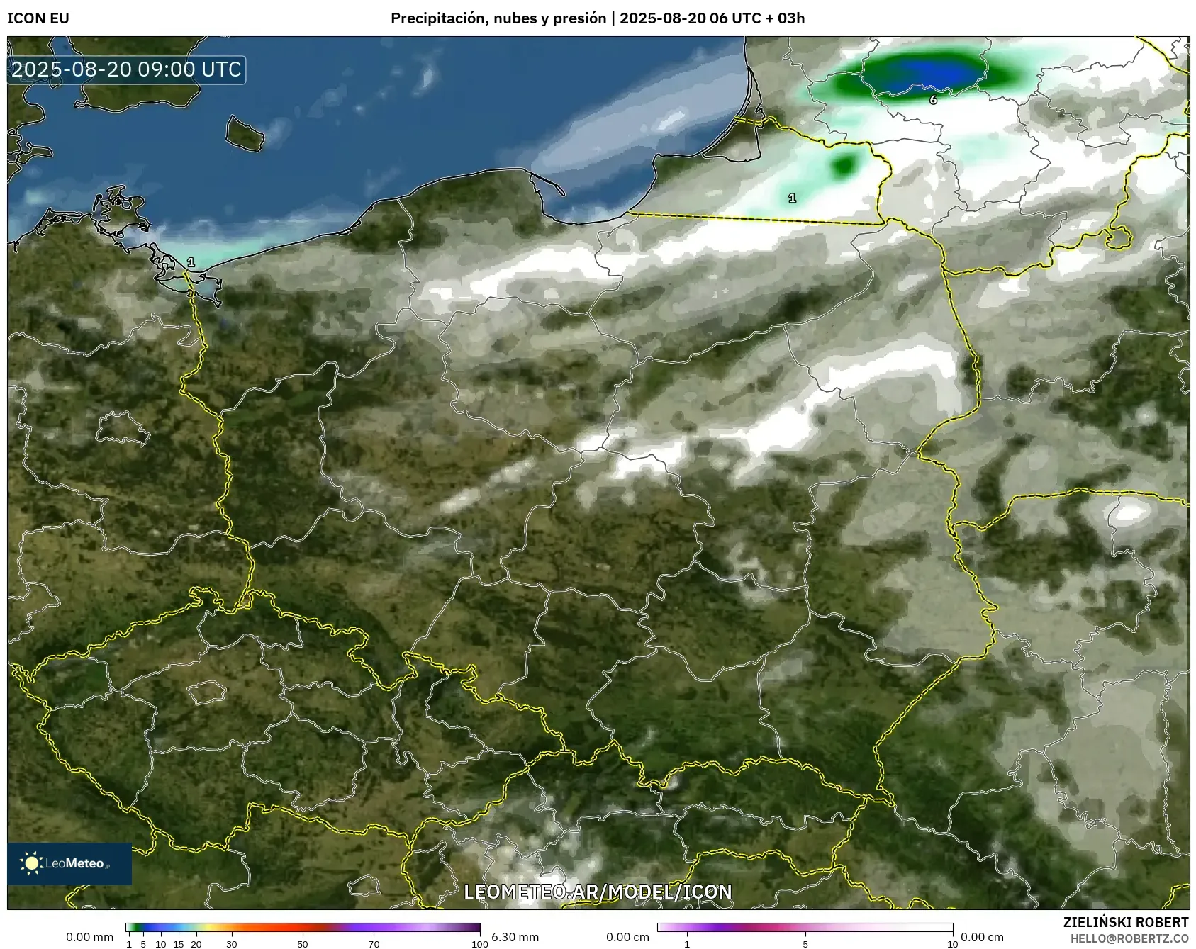 ICON model - Polonia, Precipitación, nubes y presión