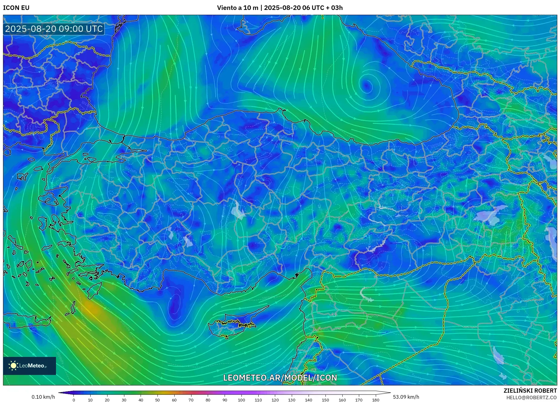 ICON model - Turquía, Viento a 10 m