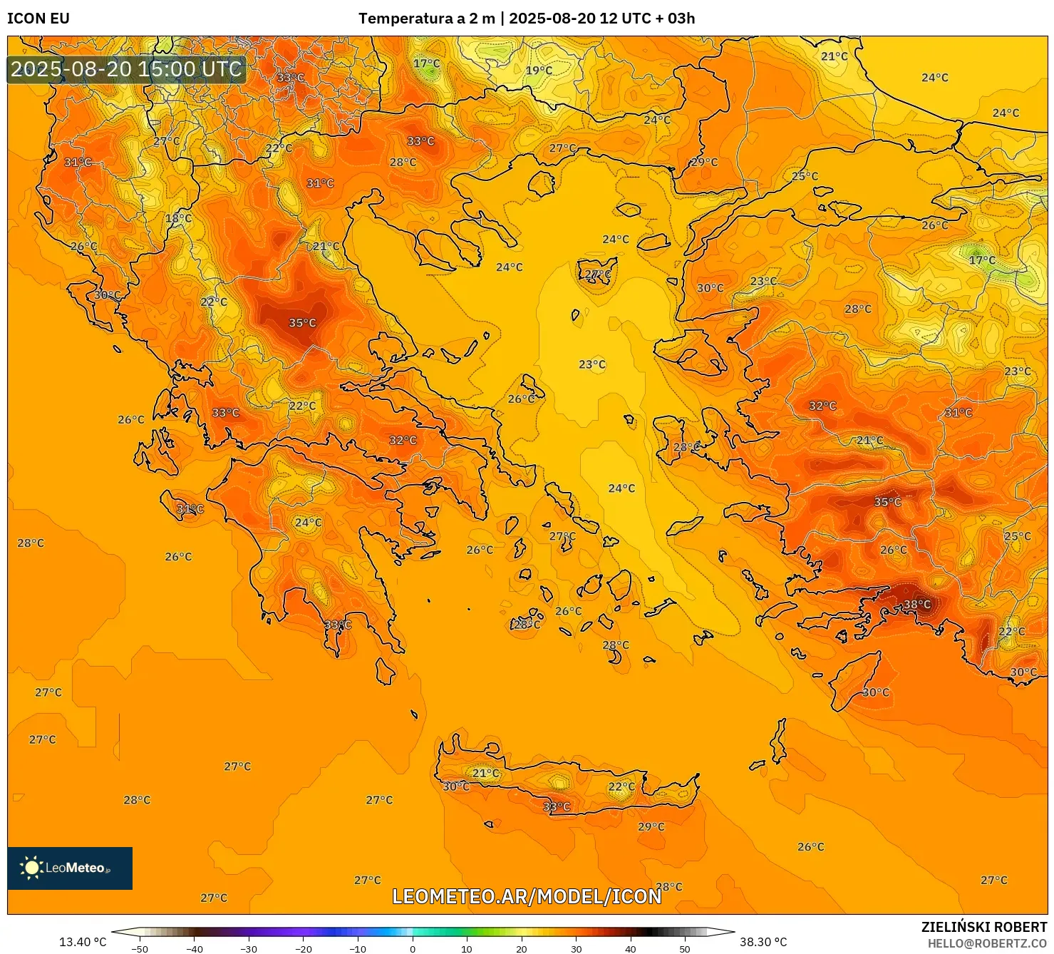 ICON model - Grecia, Temperatura a 2 m
