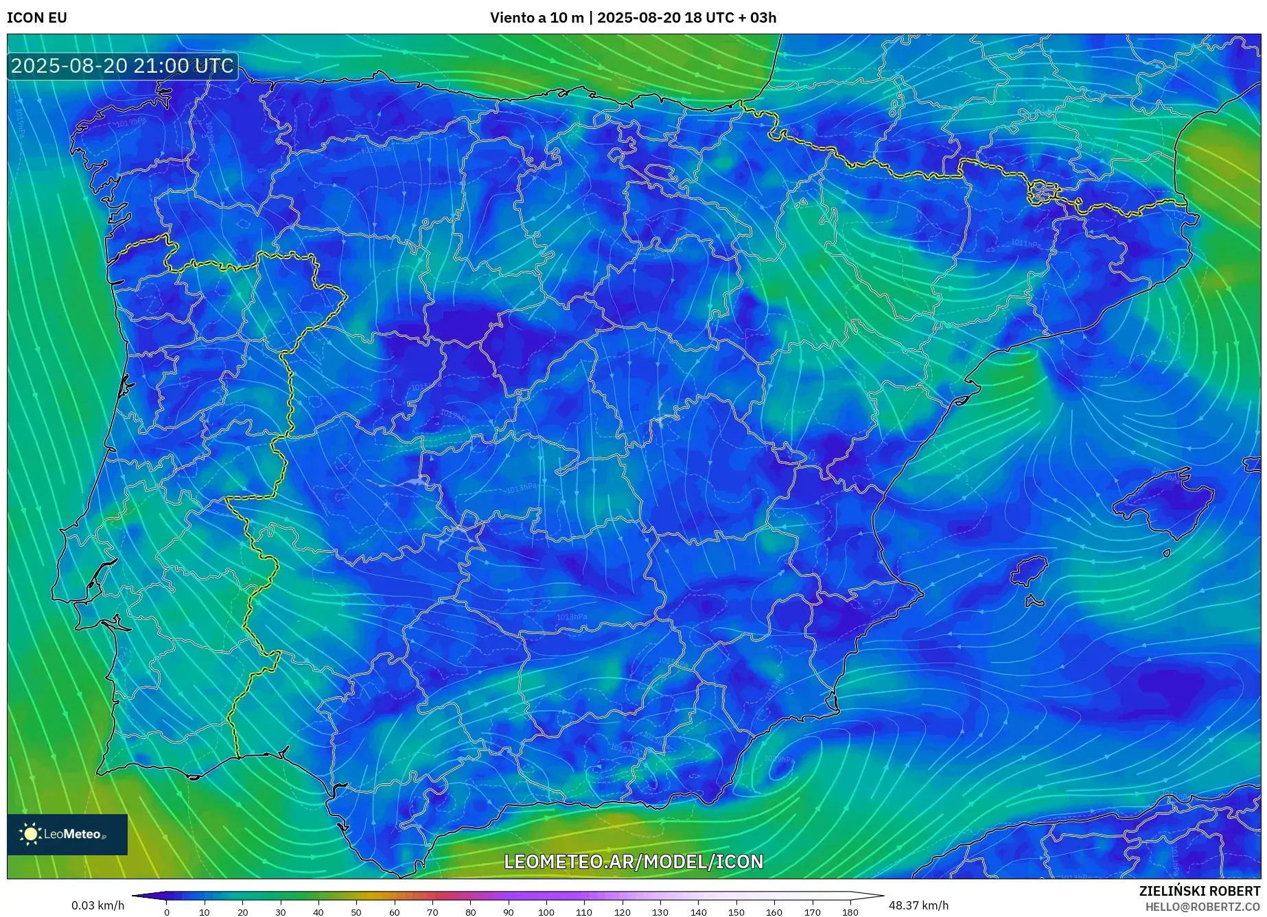 ICON model - España, Viento a 10 m