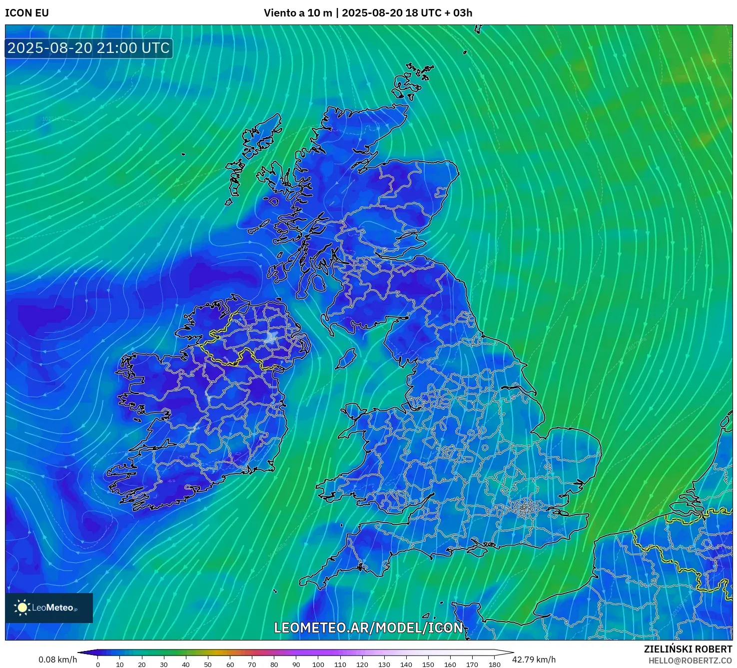 ICON model - Reino Unido, Viento a 10 m