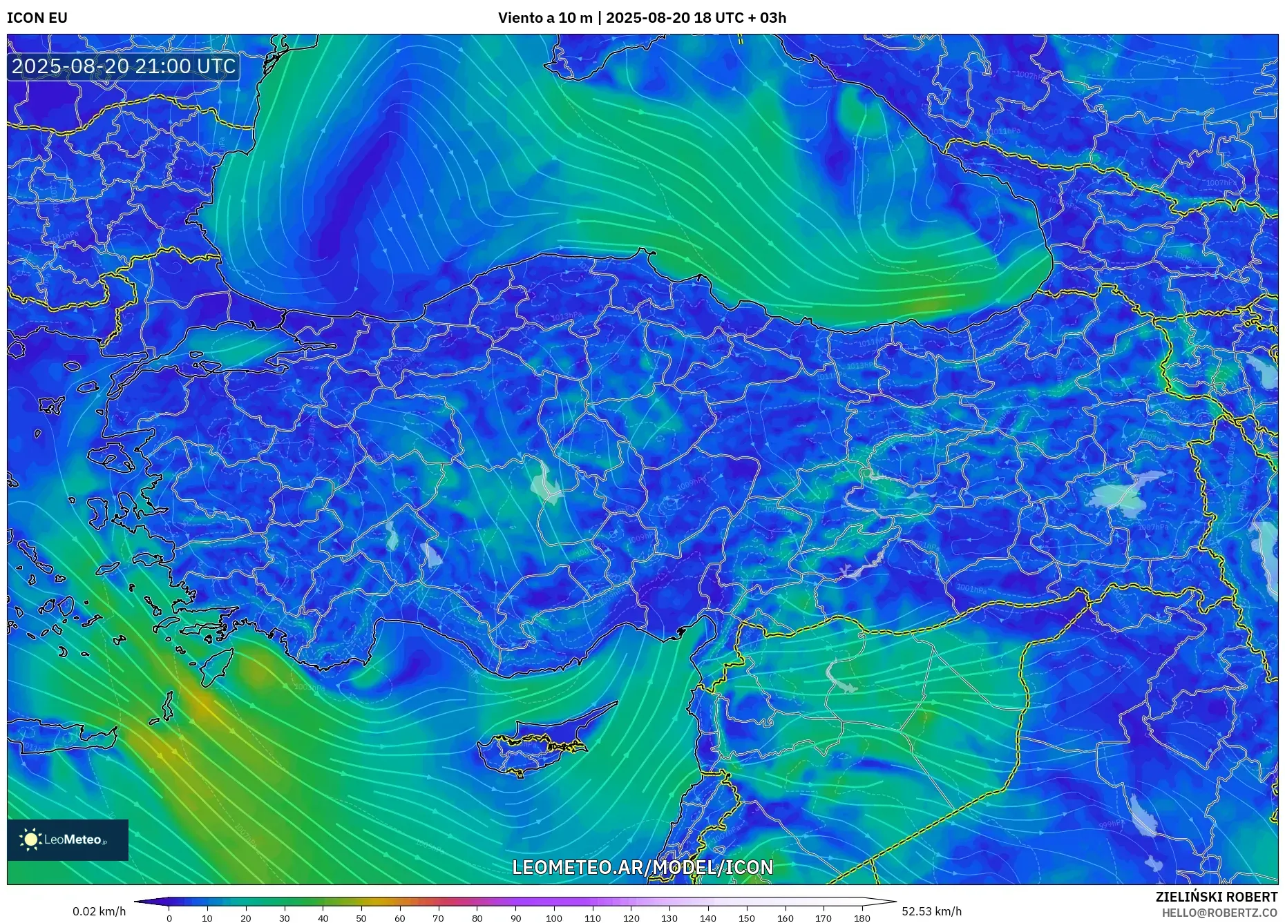 ICON model - Turquía, Viento a 10 m