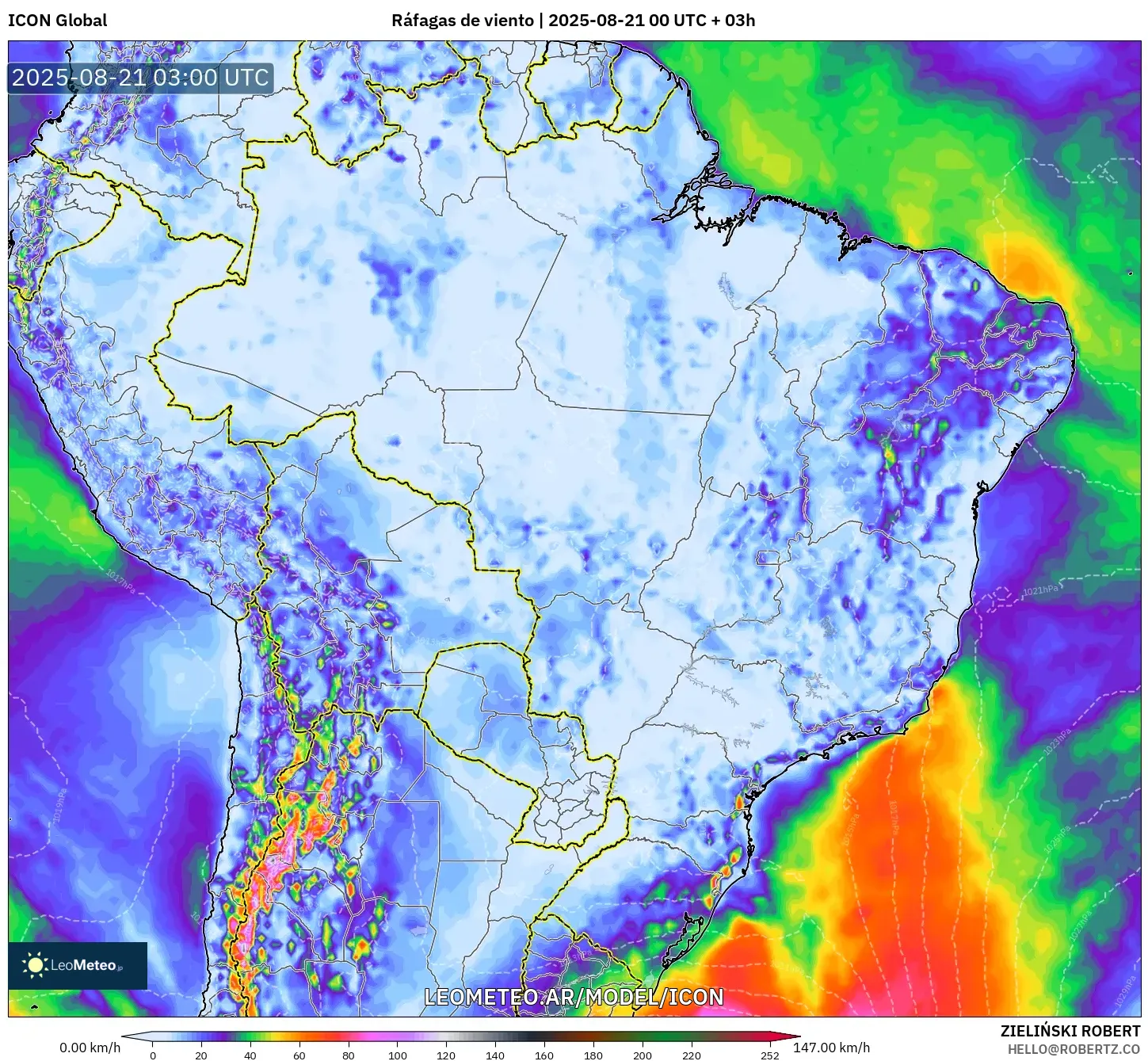 ICON model - Brasil, Ráfagas de viento ICON model - Brasil, Ráfagas de viento