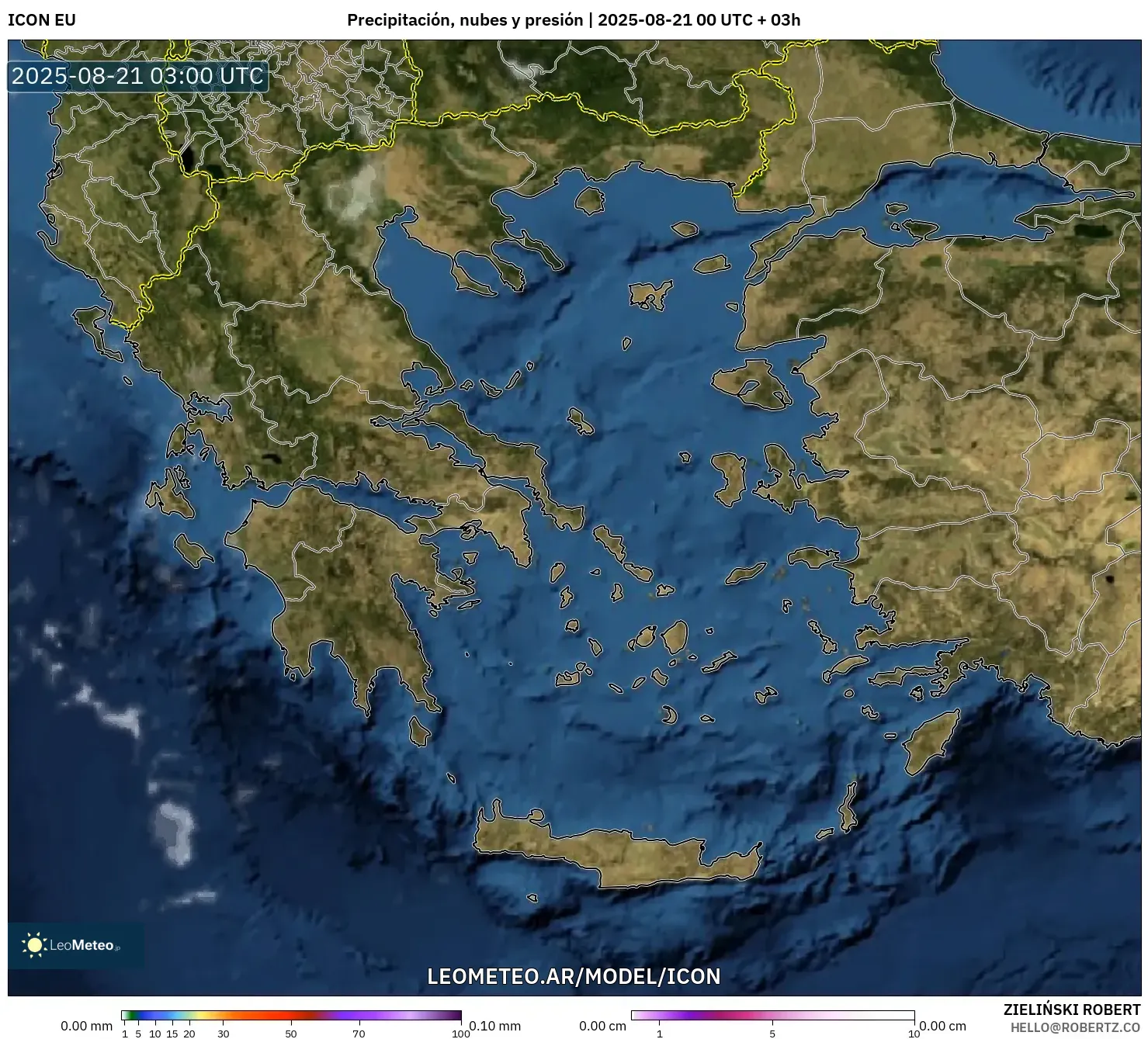 ICON model - Grecia, Precipitación, nubes y presión