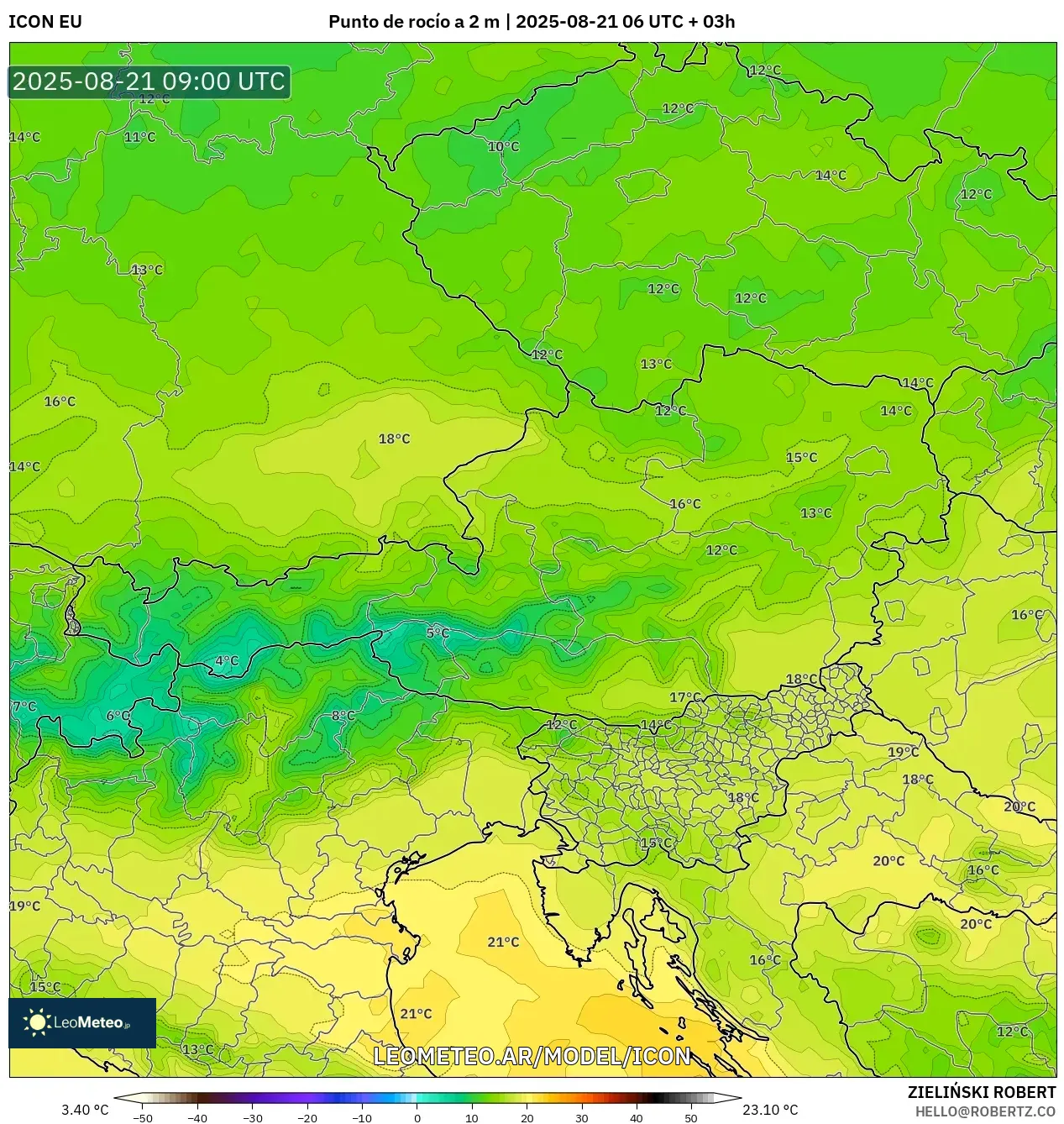ICON model - Austria, Punto de rocío a 2 m