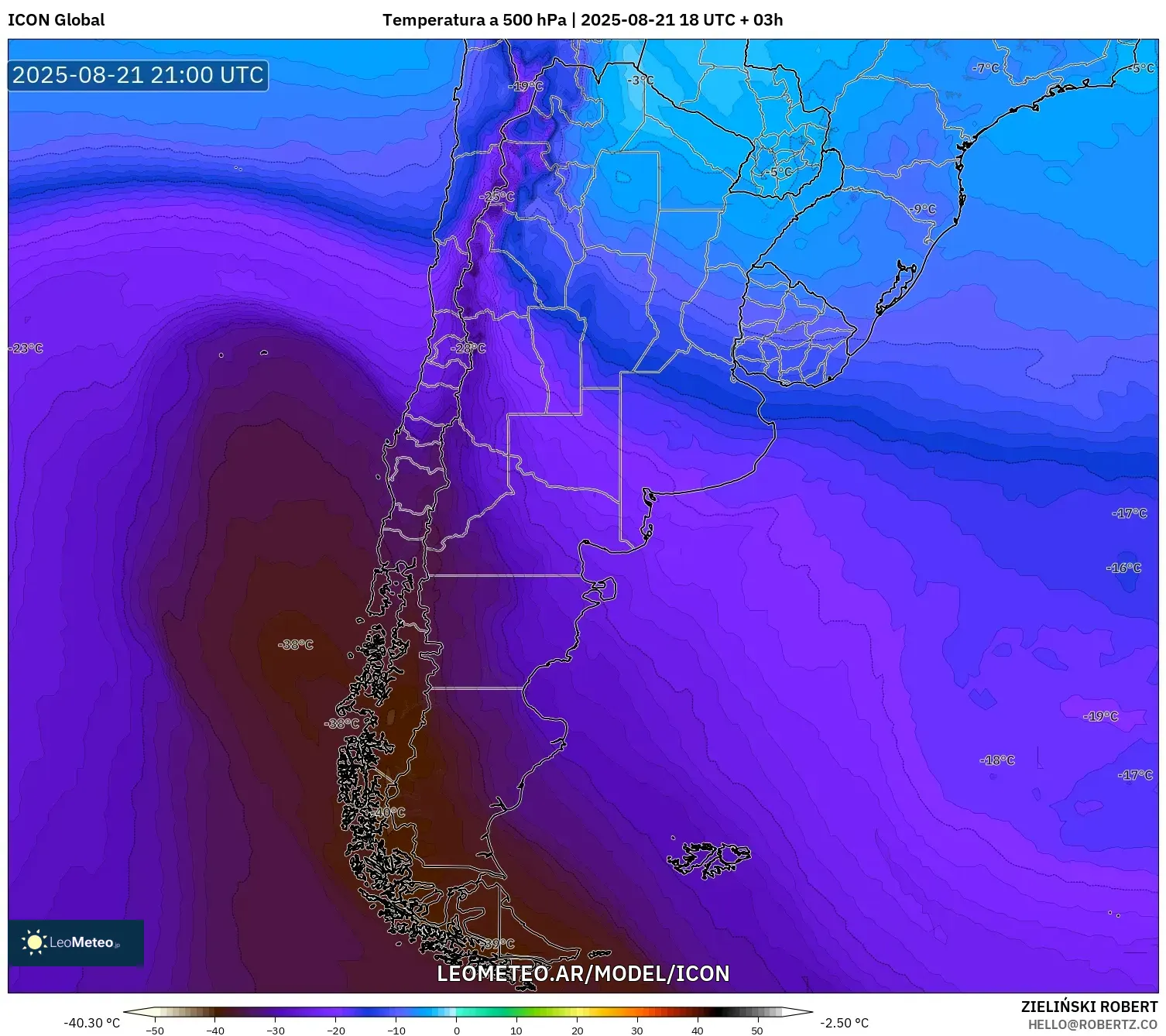 ICON model - Argentina, Temperatura a 500 hPa