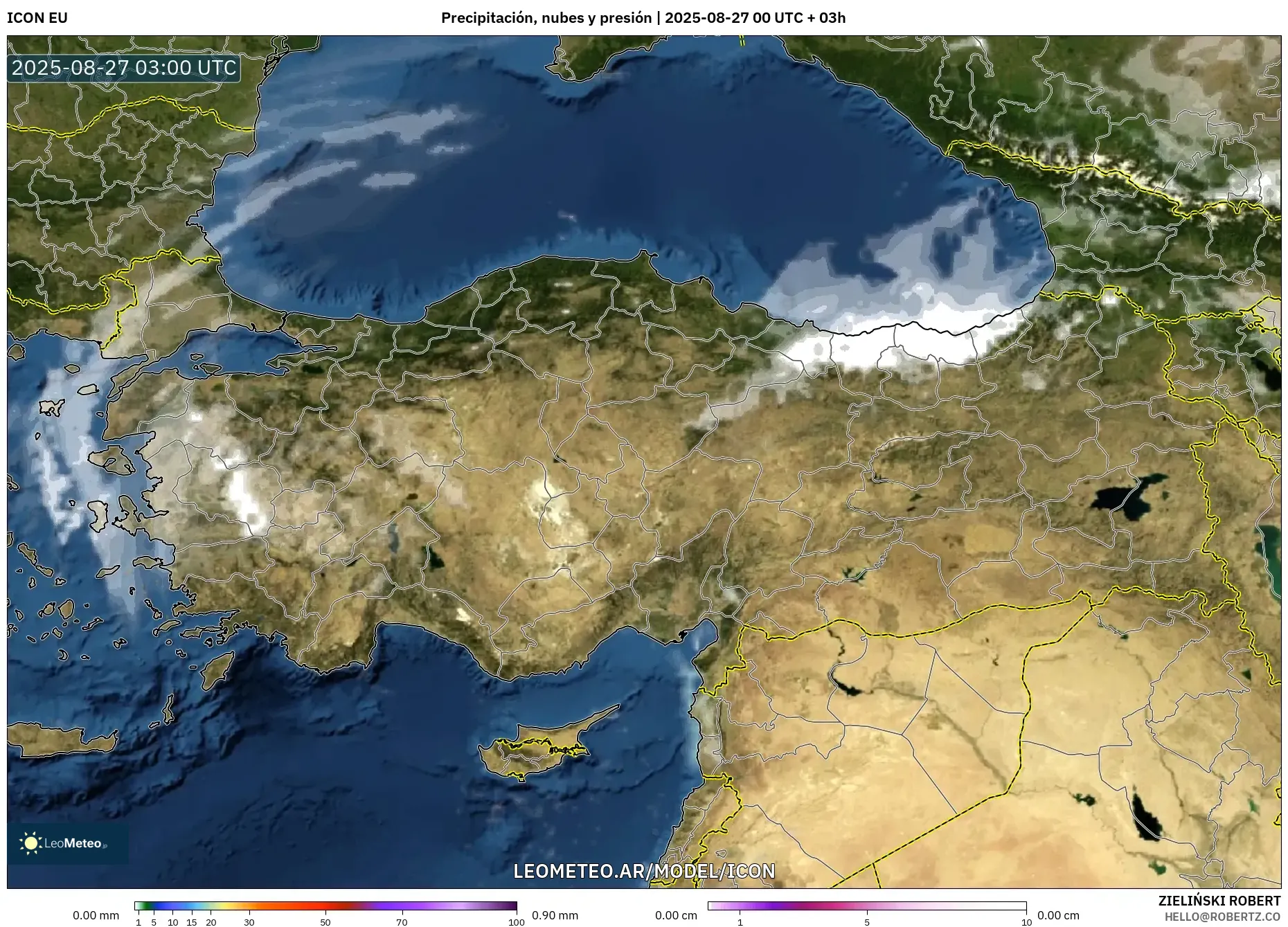 ICON model - Turquía, Precipitación, nubes y presión