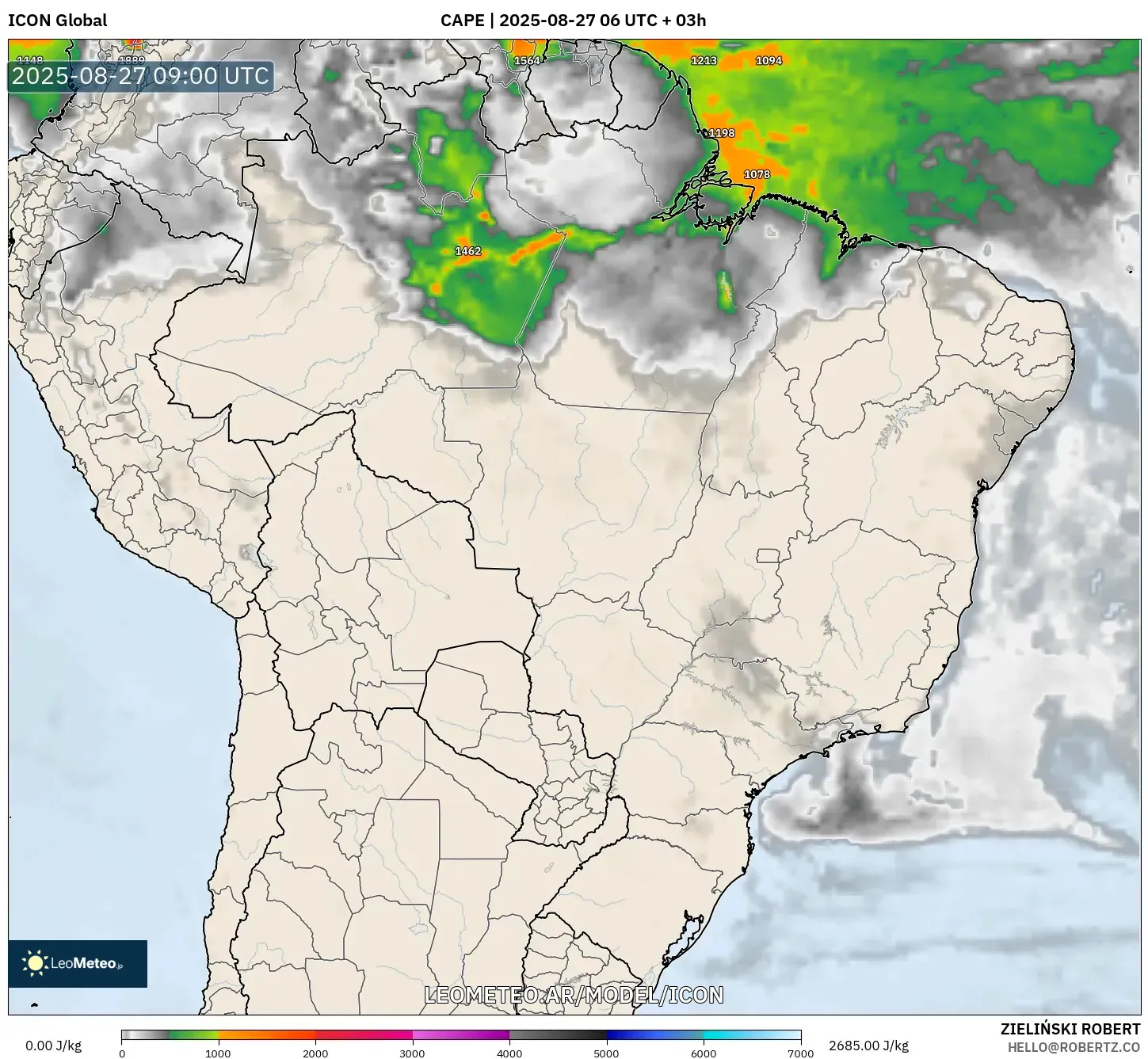 ICON model - Brasil, CAPE ICON model - Brasil, CAPE