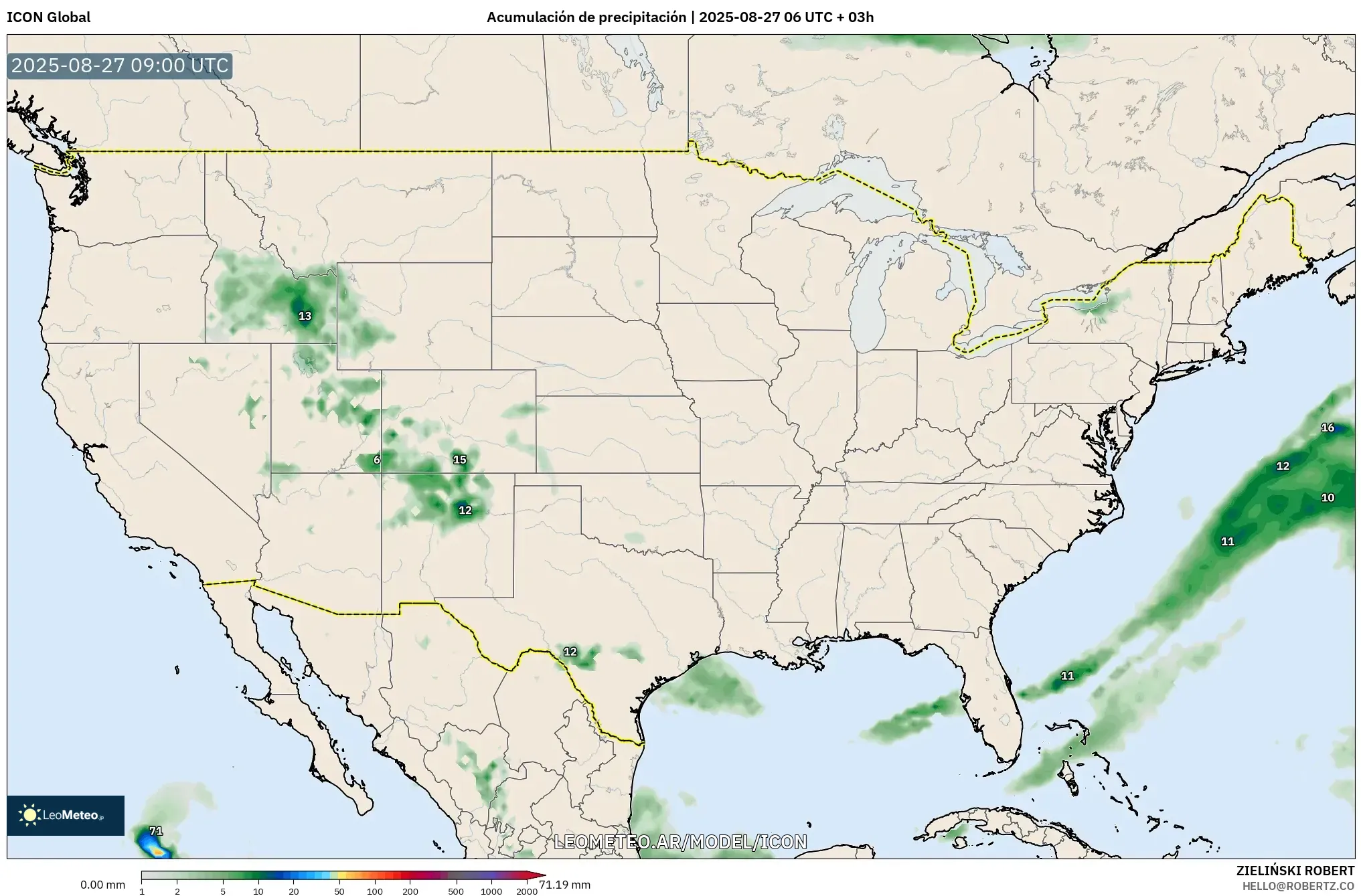 ICON model - Estados Unidos, Acumulación de precipitación ICON model - Estados Unidos, Acumulación de precipitación