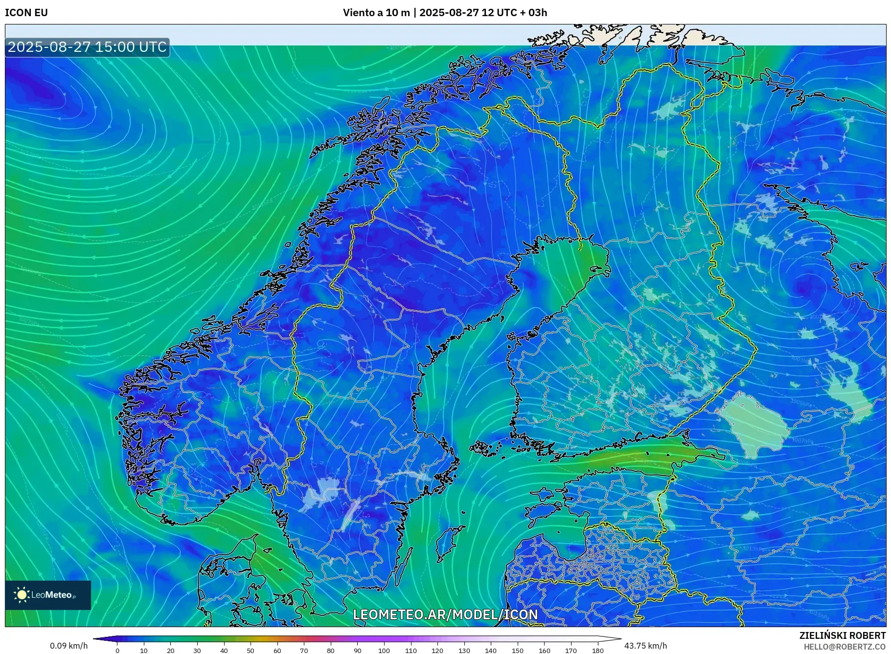 ICON model - Escandinavia, Viento a 10 m ICON model - Escandinavia, Viento a 10 m