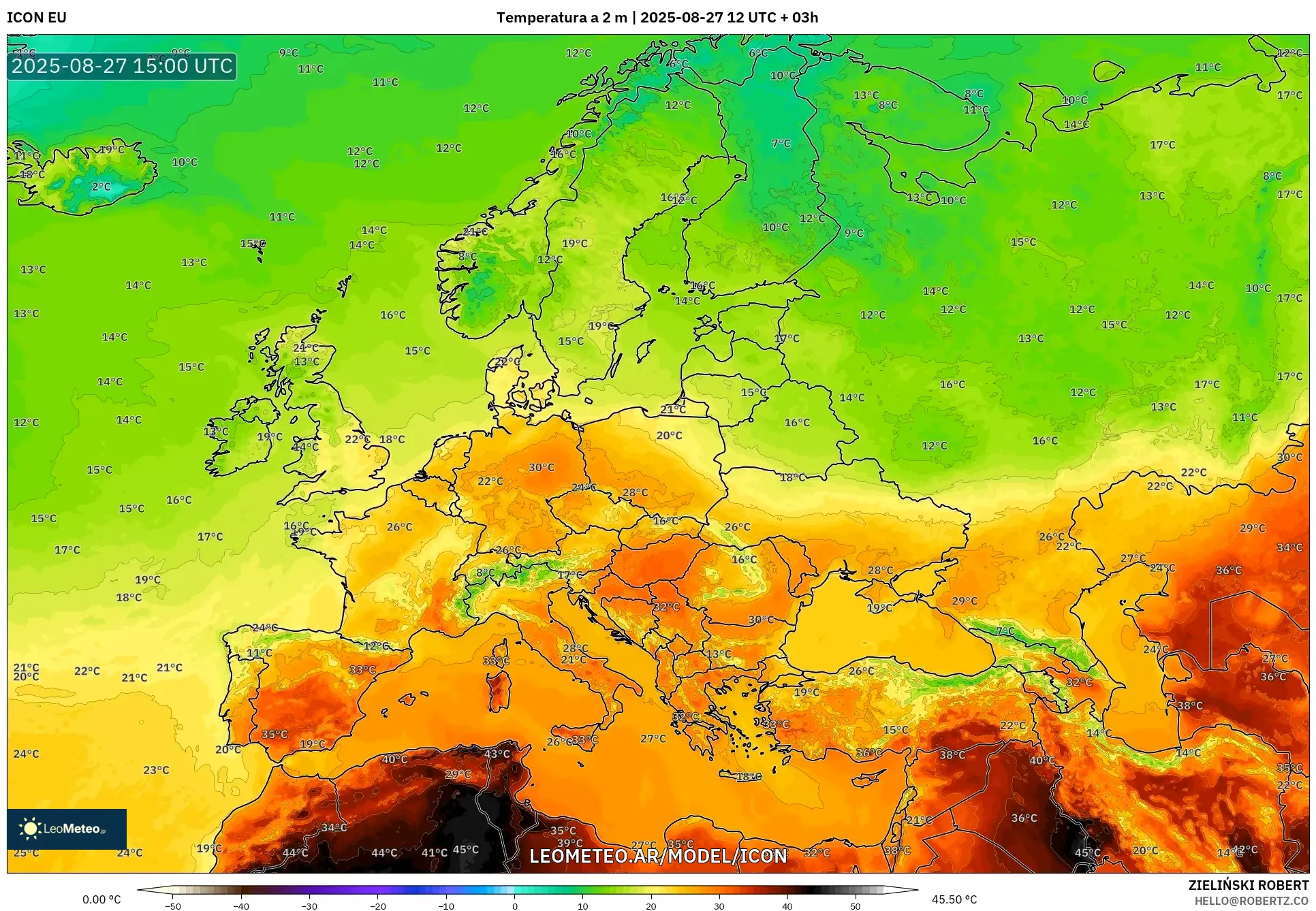 ICON model - Europa, Temperatura a 2 m ICON model - Europa, Temperatura a 2 m