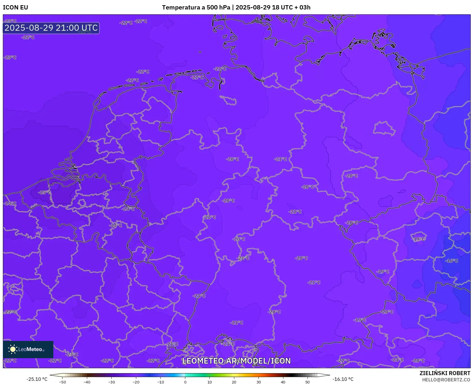 ICON model - Alemania, Temperatura a 500 hPa ICON model - Alemania, Temperatura a 500 hPa