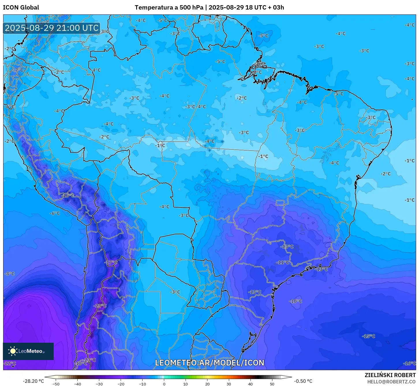 ICON model - Brasil, Temperatura a 500 hPa ICON model - Brasil, Temperatura a 500 hPa