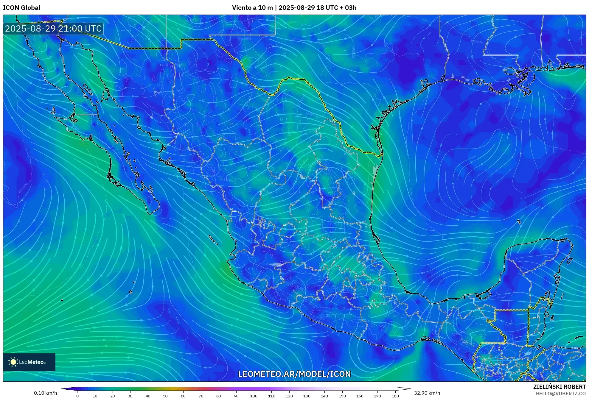 ICON model - México, Viento a 10 m ICON model - México, Viento a 10 m