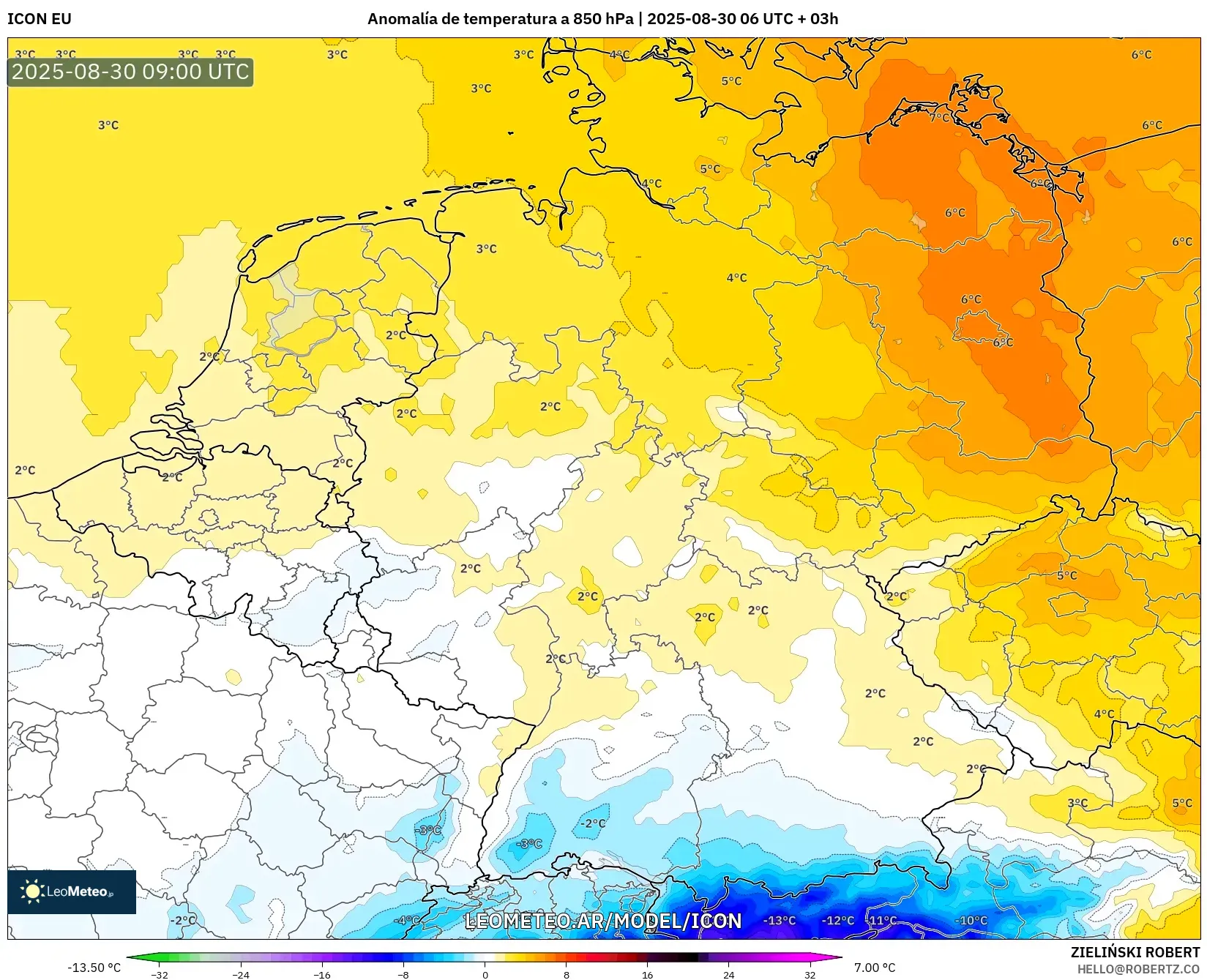 ICON model - Alemania, Anomalía de temperatura a 850 hPa