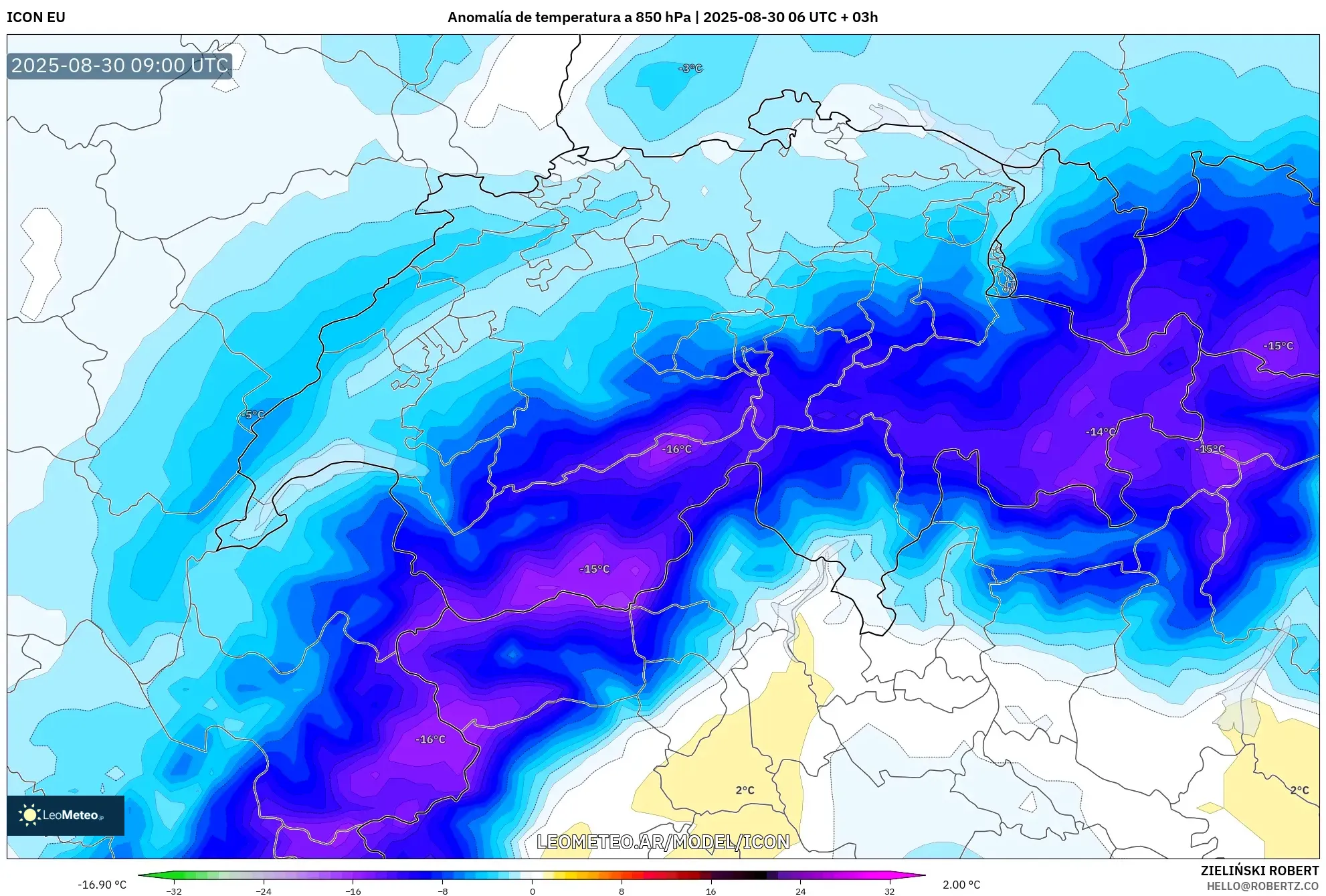 ICON model - Suiza, Anomalía de temperatura a 850 hPa