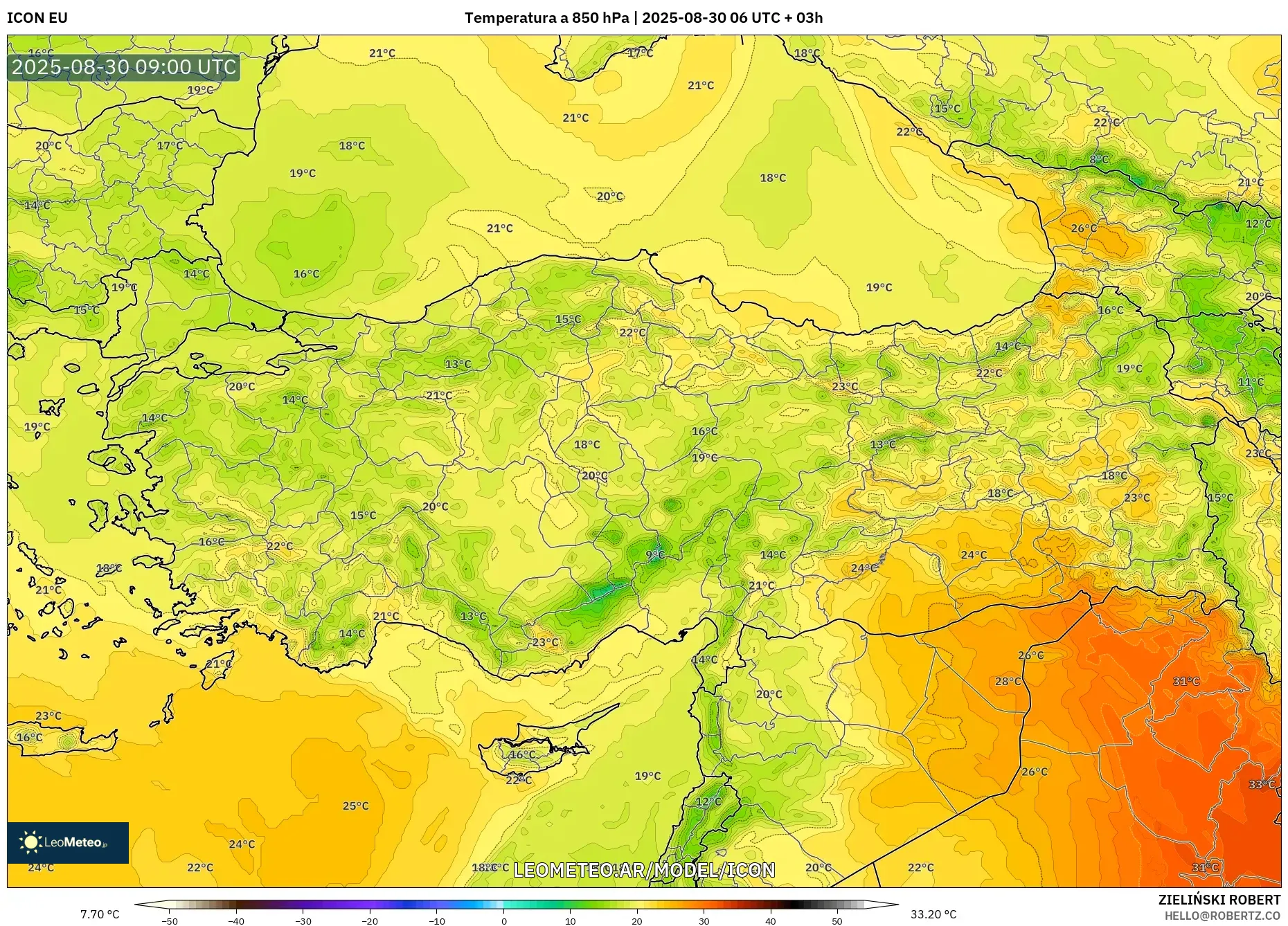 ICON model - Turquía, Temperatura a 850 hPa ICON model - Turquía, Temperatura a 850 hPa
