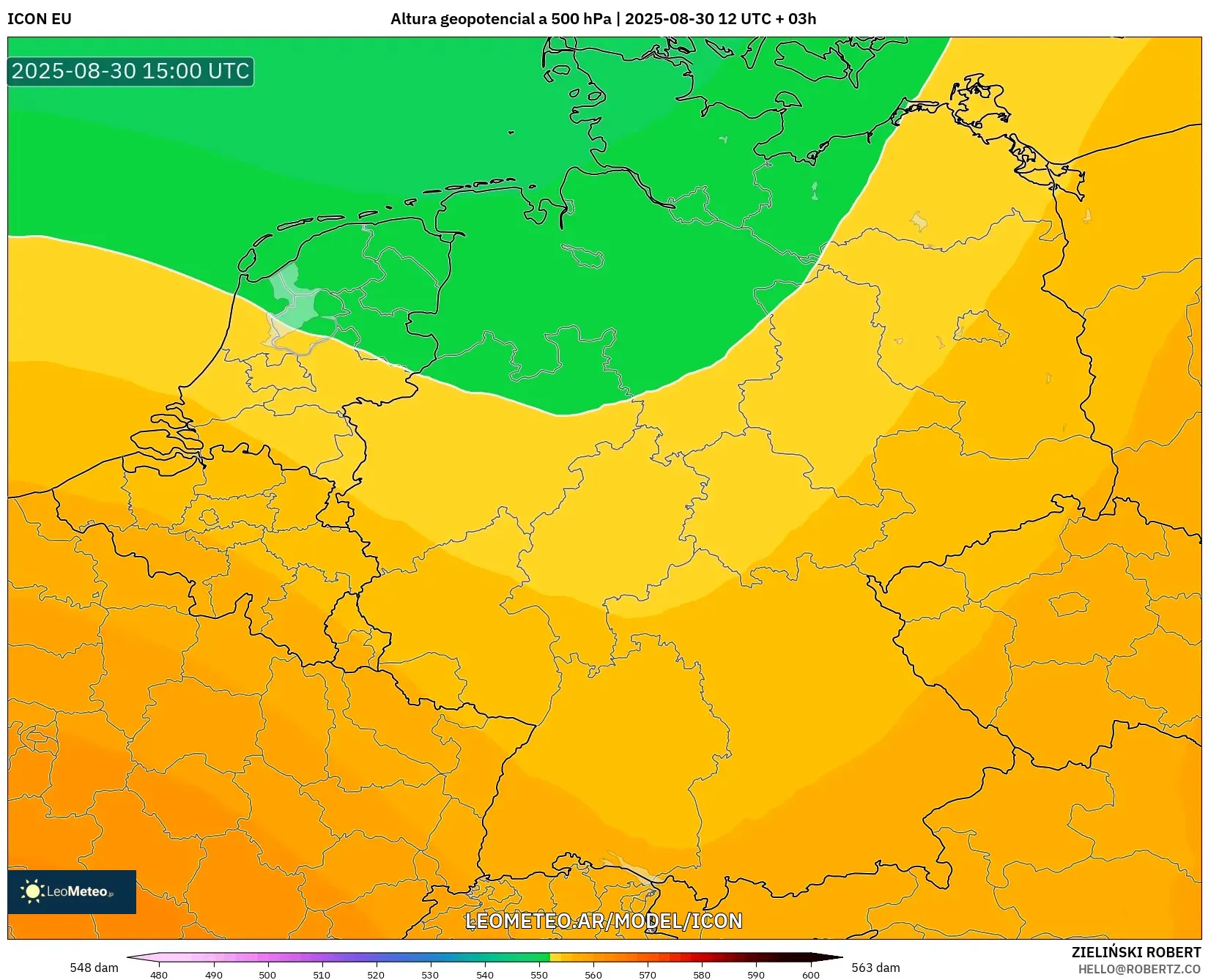 ICON model - Alemania, Altura geopotencial a 500 hPa ICON model - Alemania, Altura geopotencial a 500 hPa