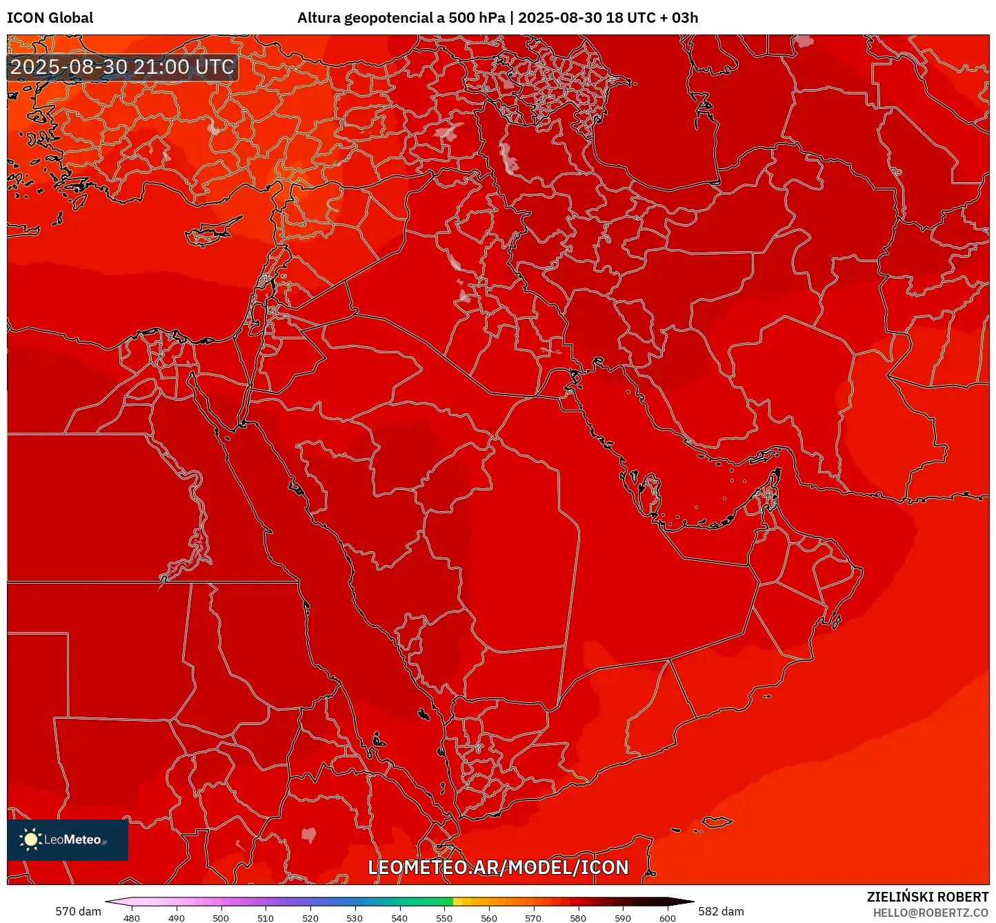 ICON model - Oriente Medio, Altura geopotencial a 500 hPa ICON model - Oriente Medio, Altura geopotencial a 500 hPa